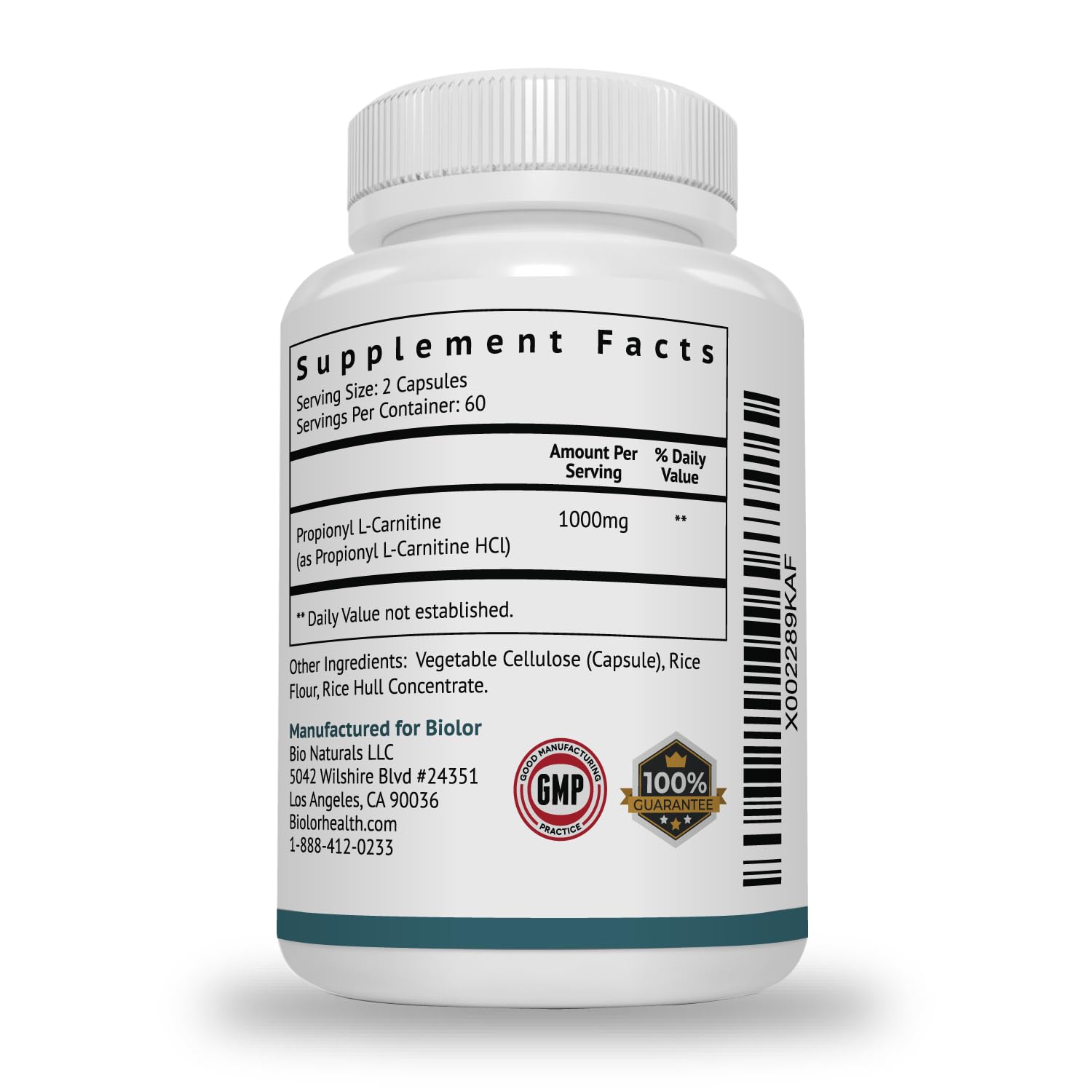 Biolor High Absorption Propionyl-L-Carnitine (PLCAR) No Artificial Fillers - Effective Propionyl L Carnitine HCL Supplement to Support Blood Circulation - 120 Capsules Biolor buy supplements canada