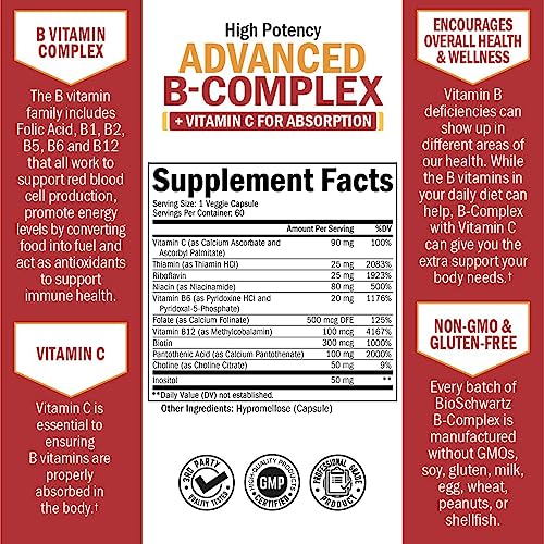 Vitamin B Complex with Vitamin C for Maximum Absorption - Methylcobalamin b12 BioSchwartz buy supplements canada