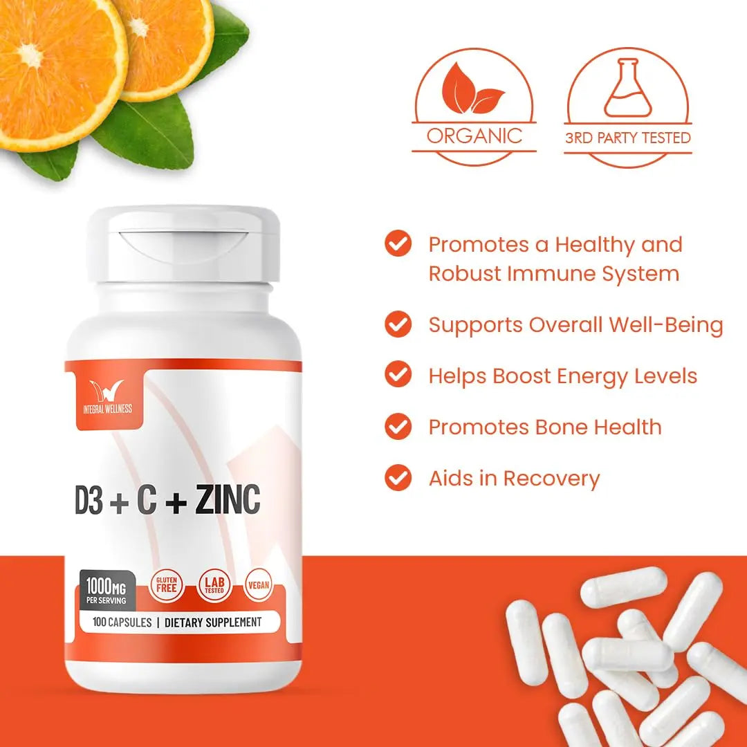 Integral Wellness - Vitamin Complex w/Vitamin D3, C, K2 and Zinc (100 Capsules) - Filler Free, 3rd Party Tested, Clinically Dosed, Bioavailable Forms Integral Wellness buy supplements canada