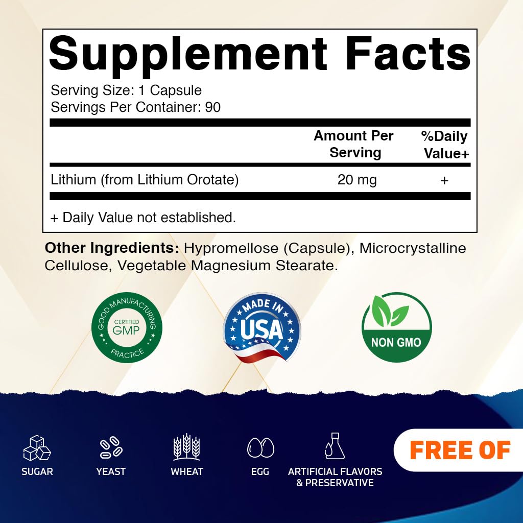 Vitamatic Lithium Orotate 20mg, 90 Capsules - Veggie Caps, Non-GMO, Gluten Free Vitamatic buy supplements canada