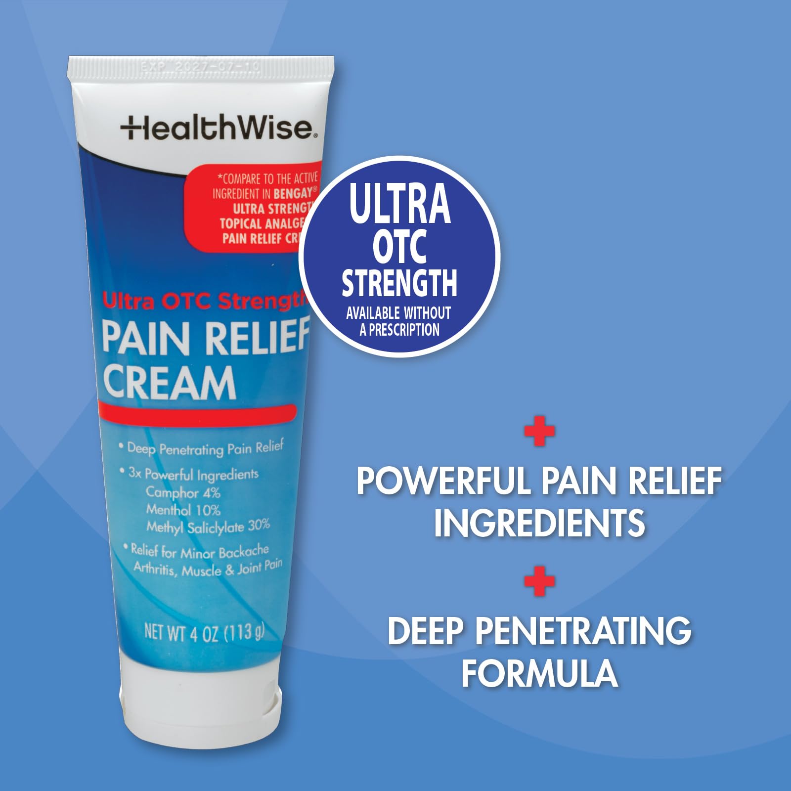 HealthWise Pain Relief Cream | Ultra OTC Strength | 4% Camphor + 10% Menthol + 30% Methly Saliclylate | Non-Greasy Formula | 4.0 Oz | Topical Analgesic HealthWise buy supplements canada