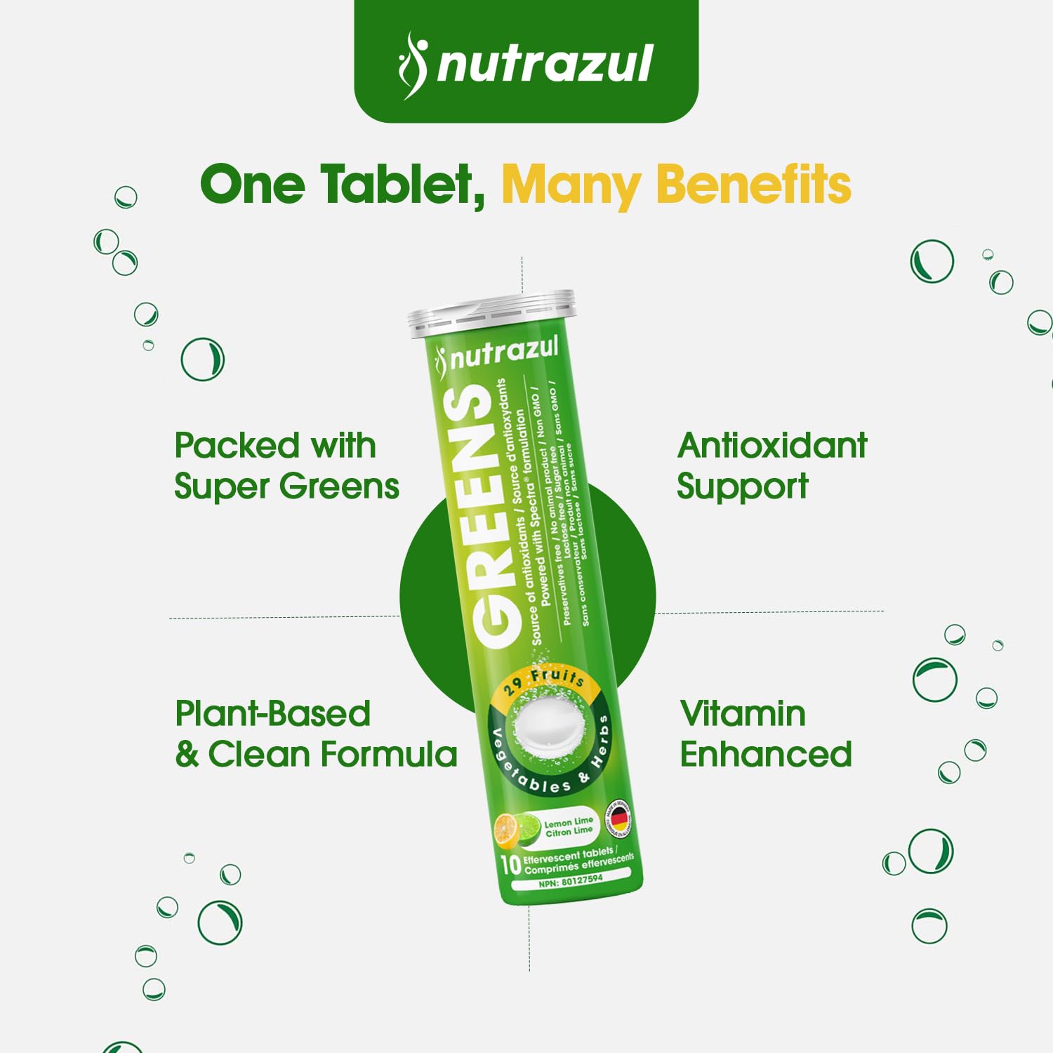 nutrazul Greens Effervescent Tablets - Daily Super Greens Supplement with 29 Superfoods - Antioxidant & Immune Support - Lemon Lime Flavor - Non-GMO - 30 Tablets nutrazul buy supplements canada