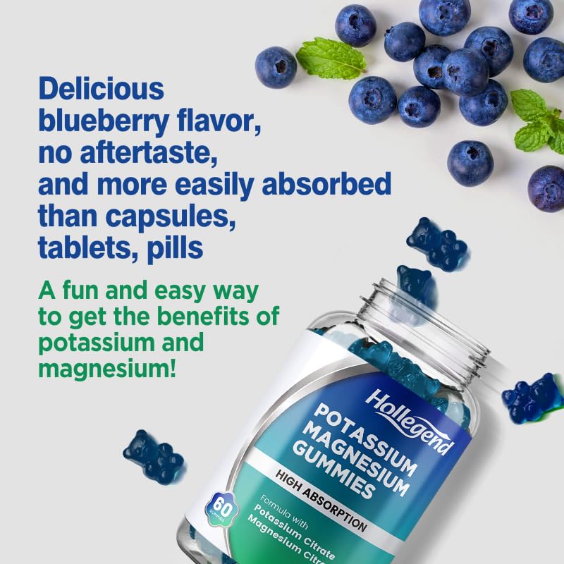 HOLLEGEND Potassium Magnesium Gummies, High Absorption Potassium Citrate 99mg Magnesium Citrate 180mg, Chewable Gummy Supplements for Leg Cramps & Muscle, 60 Count HOLLEGEND buy supplements canada