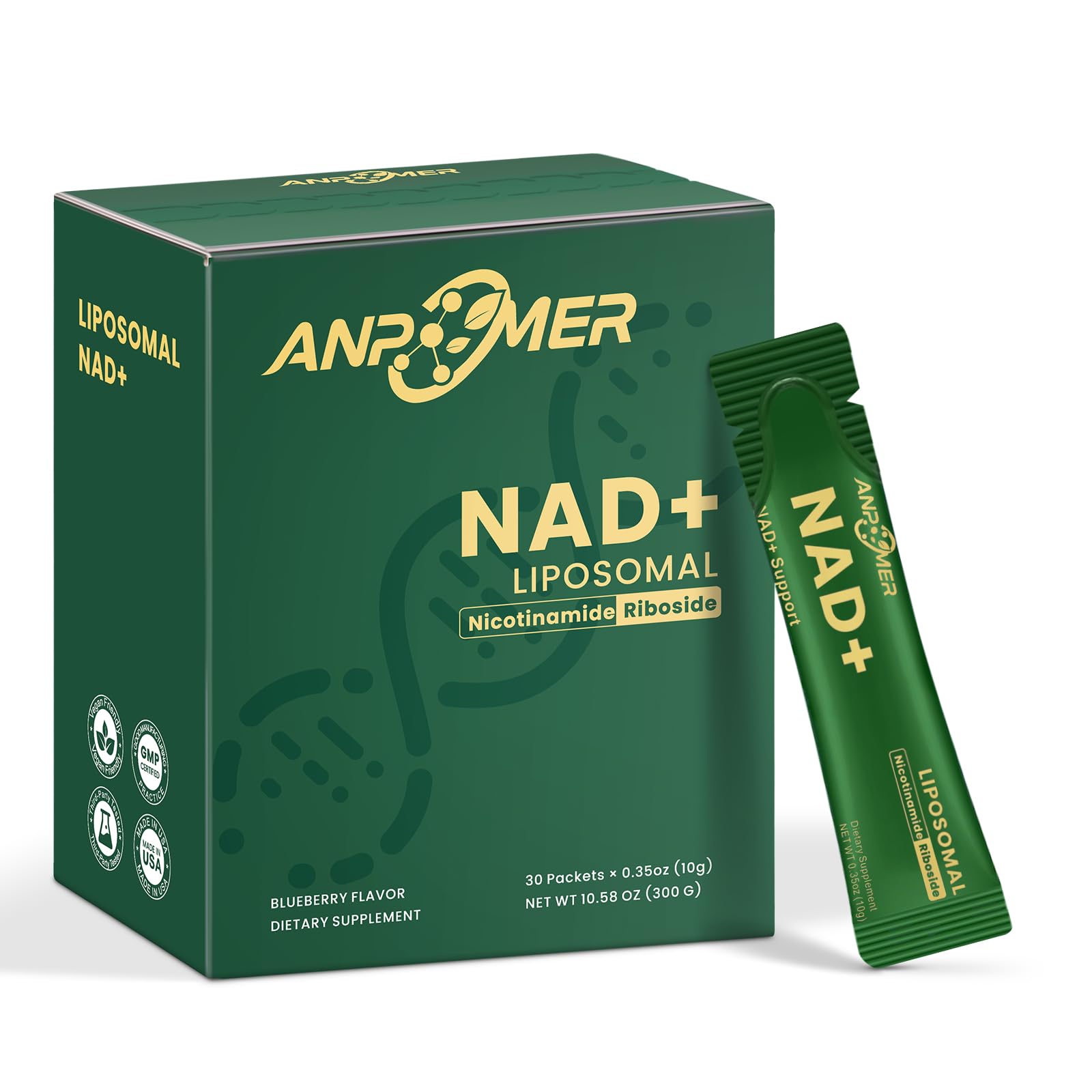 ANPOMER NAD Supplement with Liposomal Nicotinamide Riboside 600mg, Resveratrol, CoQ10, PQQ & D-Ribose, Electrolyte Blend, 30 Liquid Packets ANPOMER buy supplements canada