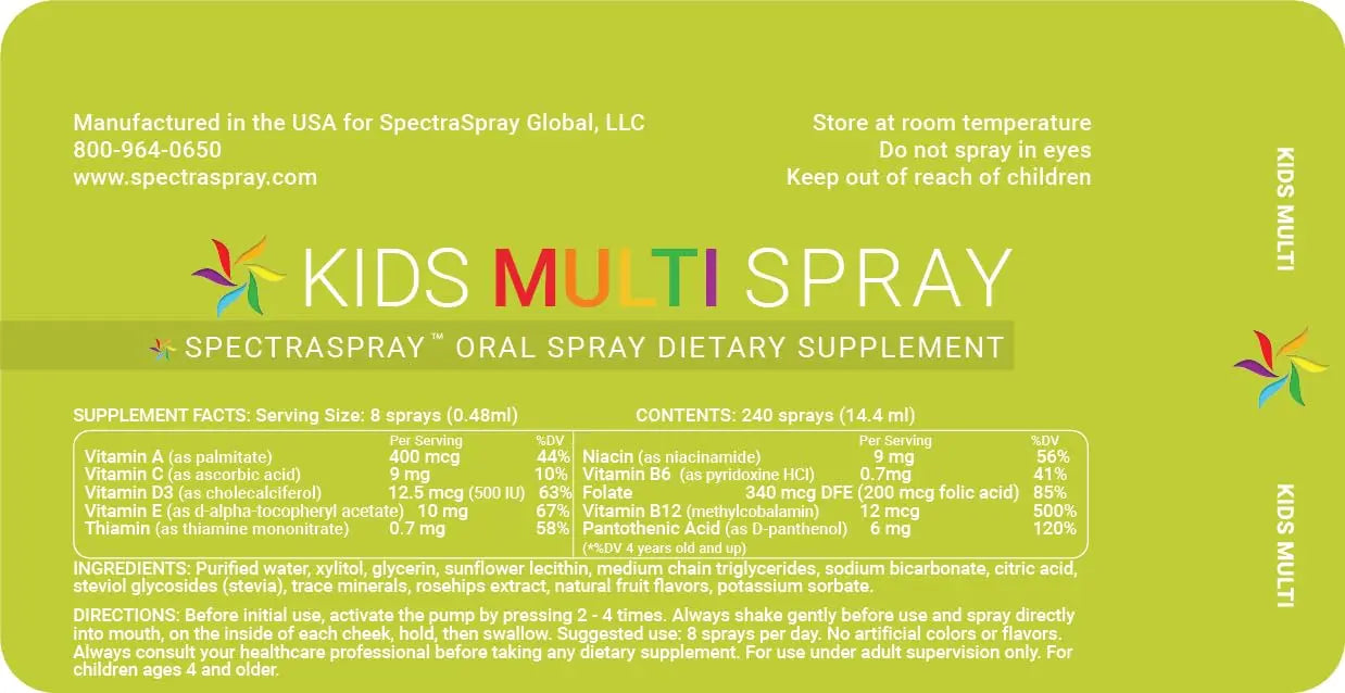 Spectraspray Kids Multivitamin Oral Spray – 10 Essential Vitamins, D3 (500IU) & B12 Active Form for Immune Support Spectraspray buy supplements canada