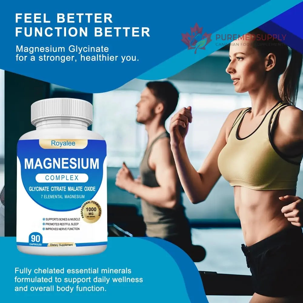 Magnesium Complex Supplement - 1000mg with 7 Magnesium Forms Including Glycinate, Citrate, Malate, Taurate & Orotate - Supports Relaxation, Muscle Function & Bone Strength - 90 Capsules Royalee buy supplements canada