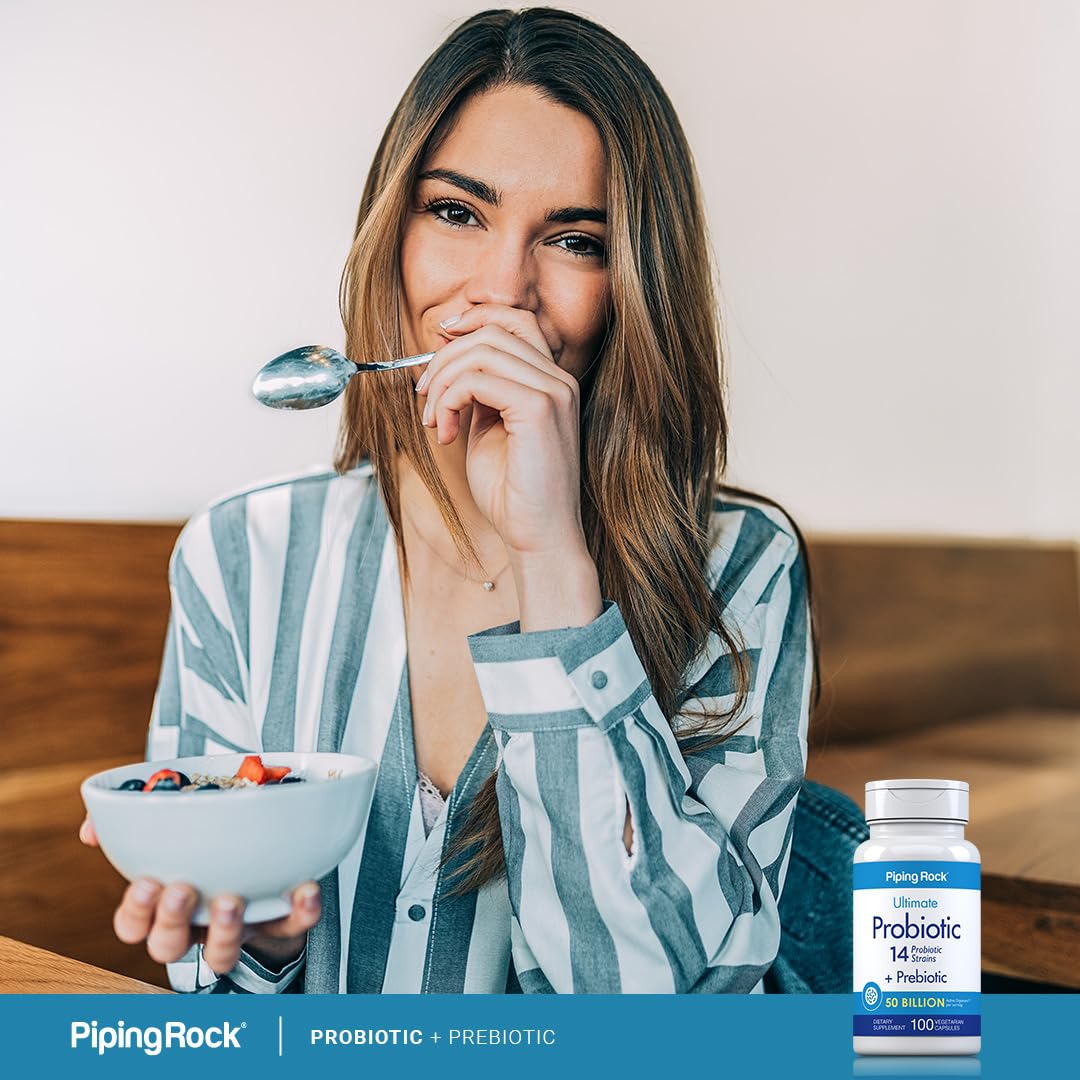 Piping Rock Probiotic and Prebiotic for Women and Men | 50 Billion CFU | 100 Capsules | Ultimate 14 Strain Supplement | Vegetarian, Non-GMO, Gluten Free Piping Rock buy supplements canada