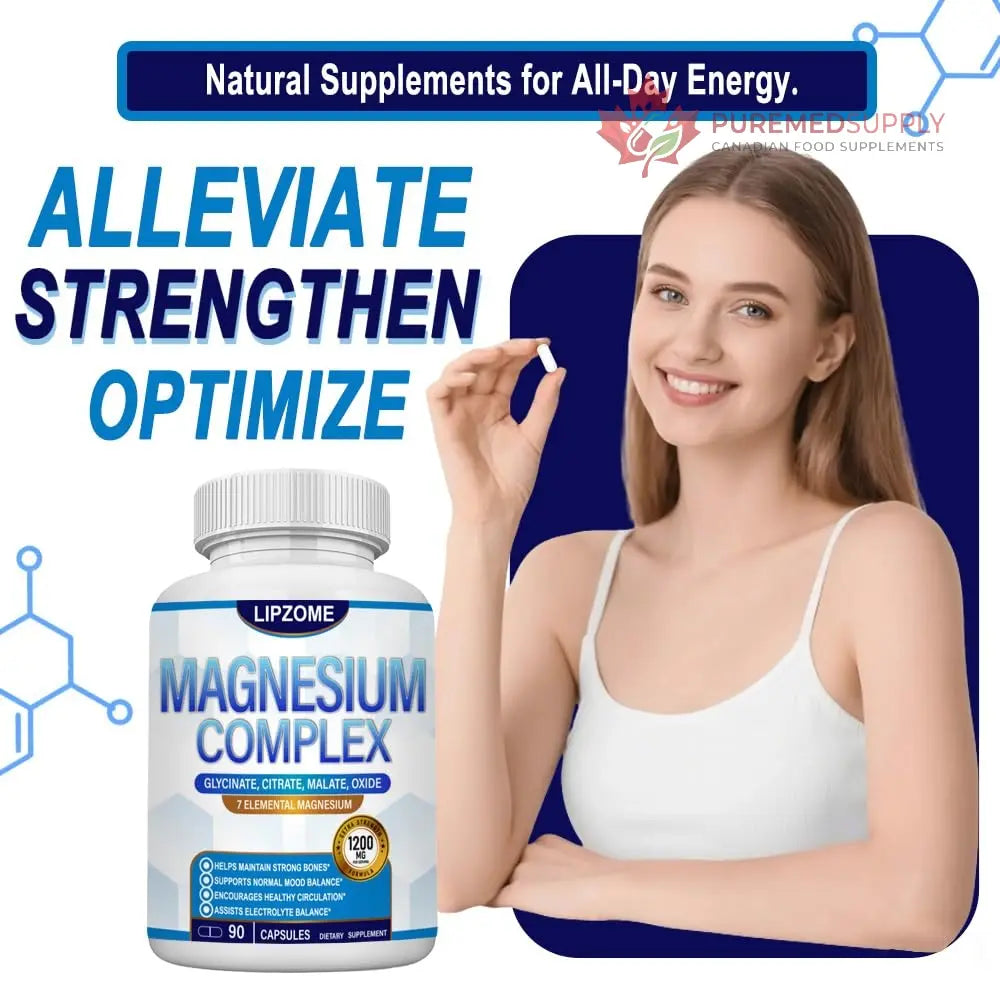 Magnesium Complex Supplement 1200mg - Advanced 7-in-1 Magnesium Blend - Glycinate, Citrate, Malate, Taurate, Oxide, Aspartate, Orotate – High Absorption Formula – Non-GMO, 90 Capsules Lipzome buy supplements canada
