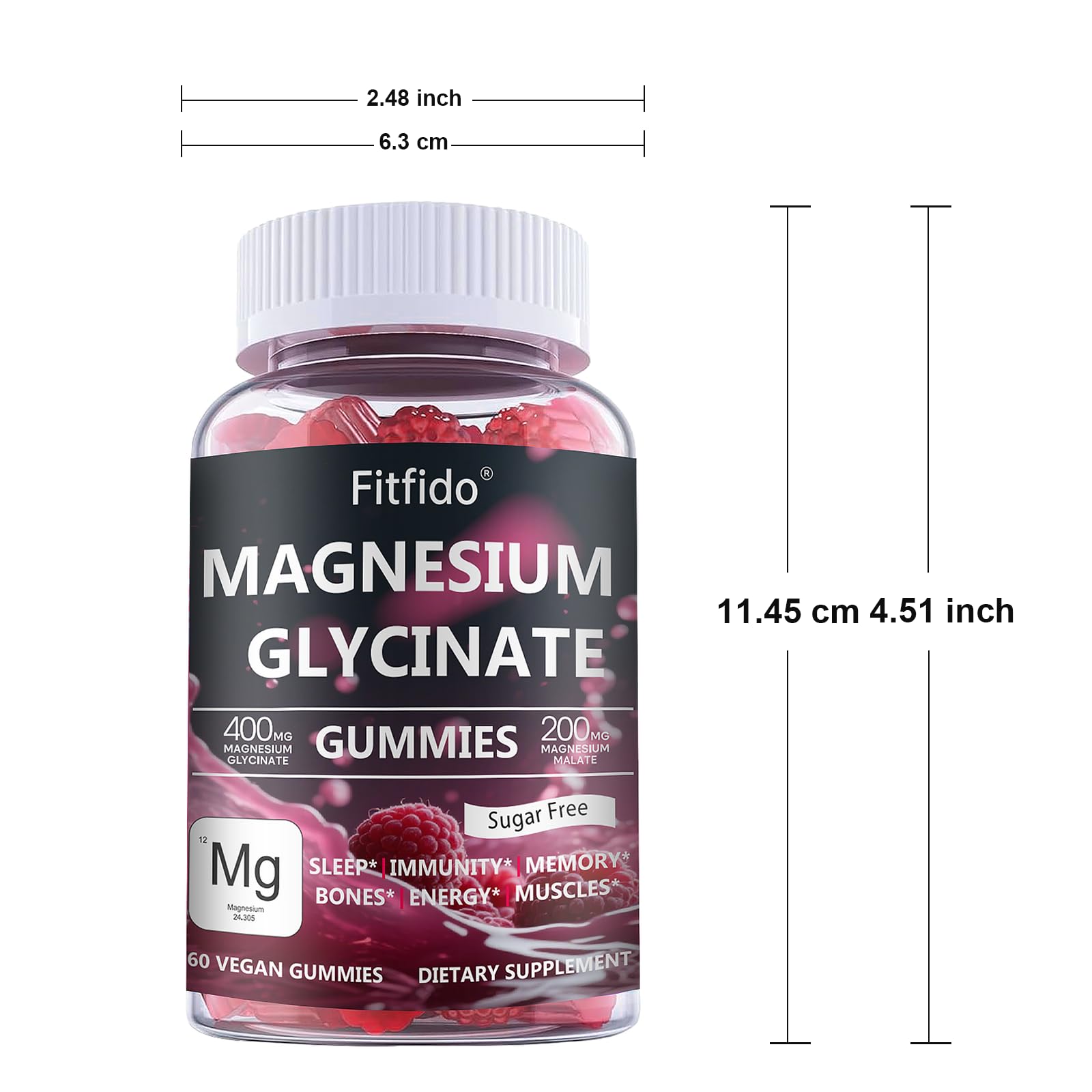 Magnesium Glycinate Gummies 400mg, Chewable Sugar Free Magnesium Supplement with Magnesium Glycinate, Magnesium Malate and Protein for Sleep, Relaxation, Brain & Muscle - Vegan (60 Count, Raspberry) Fitfido buy supplements canada
