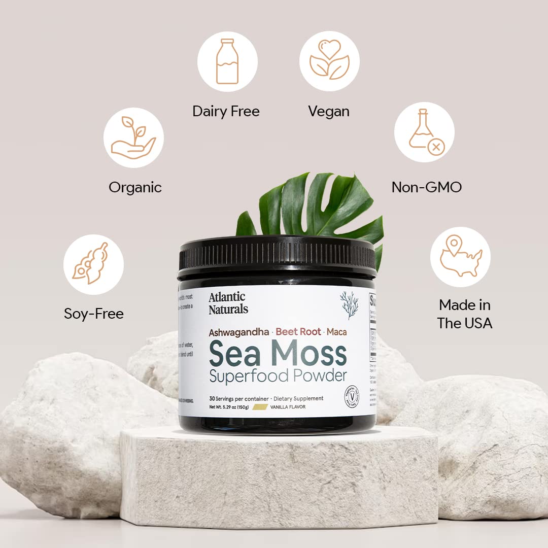 Organic Sea Moss Superfood Powder with Ashwagandha, Beet Root, and Maca Atlantic Naturals buy supplements canada