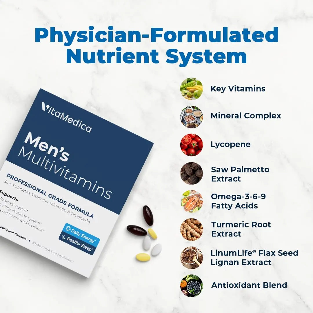 VitaMedica Men’s Multivitamin with Prostate Health Support | Vitamins, Minerals, Omega3s and Saw Palmetto | Box of 30 Easy Daily Packs | VitaMedica buy supplements canada