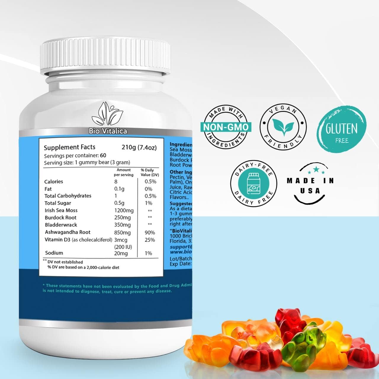BIO VITALICA Sea Moss Ashwagandha Gummies - Organic Irish Seamoss & Ashwagandha Root Supplements for Supporting Energy for Men & Women, 60 Vegan Gummies BIO VITALICA buy supplements canada