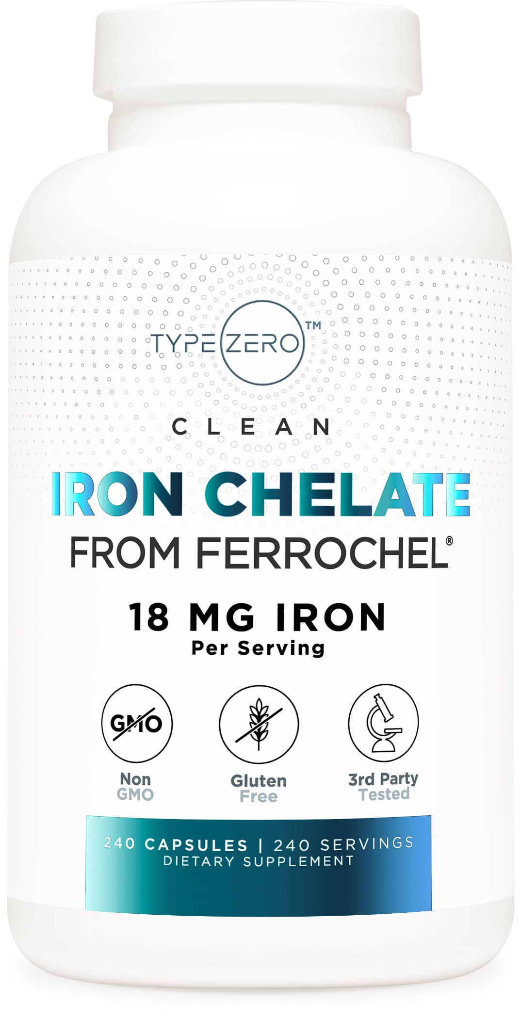 Type Zero Iron Chelate Capsules (18 MG, 240 CAPS) from Ferrochel Ferrous Bisglycinate Chelate - Non-GMO and Gluten Free Type Zero buy supplements canada