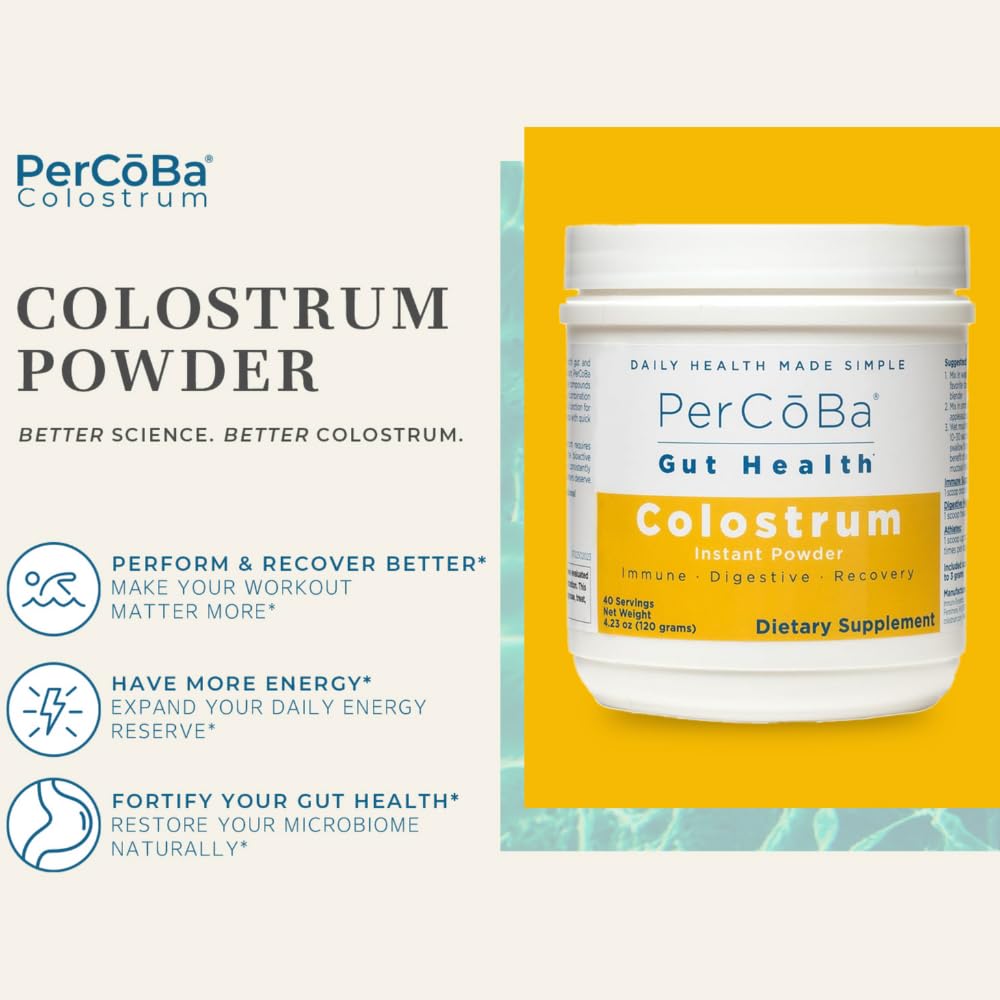 Colostrum Supplement for Gut Health, Bloating, Hair Growth, Muscle Recovery, Immune Support - Unflavored Bovine Colostrum Powder Made in USA, Non-GMO, Gluten Free, 120 Grams Per Serving - 40 Servings PERCOBA buy supplements canada