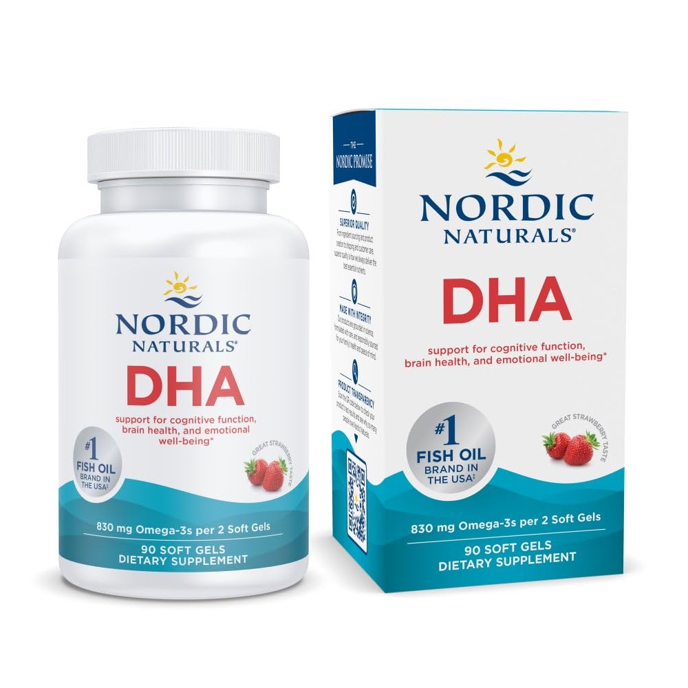Nordic Naturals DHA, Strawberry - 90 Soft Gels - 830 mg Omega-3 - High-Intensity DHA Formula for Brain & Nervous System Support - Non-GMO - 45 Servings Nordic Naturals buy supplements canada