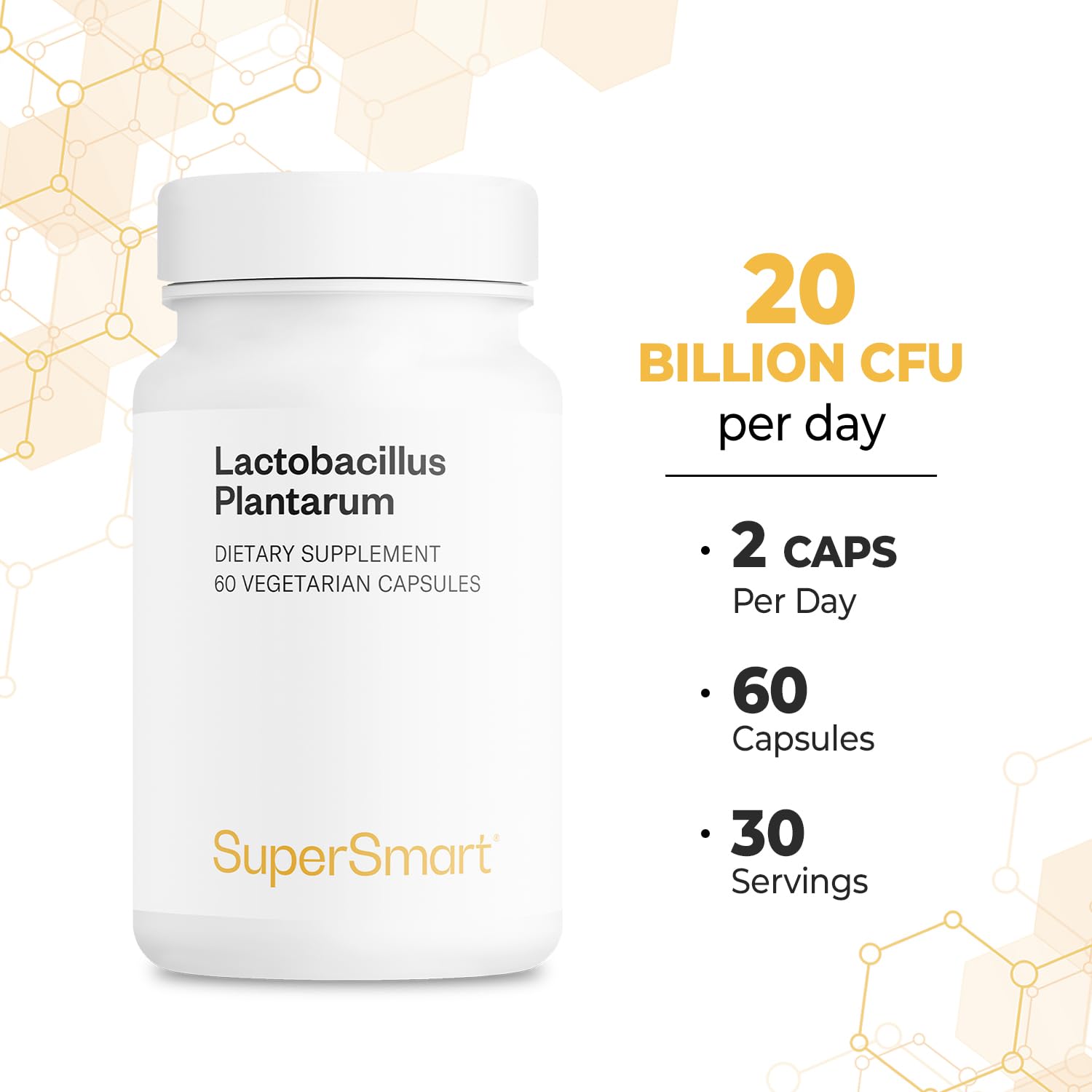Supersmart - Lactobacillus Plantarum PostBiotic 20 Billion CFU per Day (Immuno-LP20) - Heat-Treated Probiotic Supplement | Non-GMO & Gluten Free - 60 Vegetarian Capsules Supersmart buy supplements canada