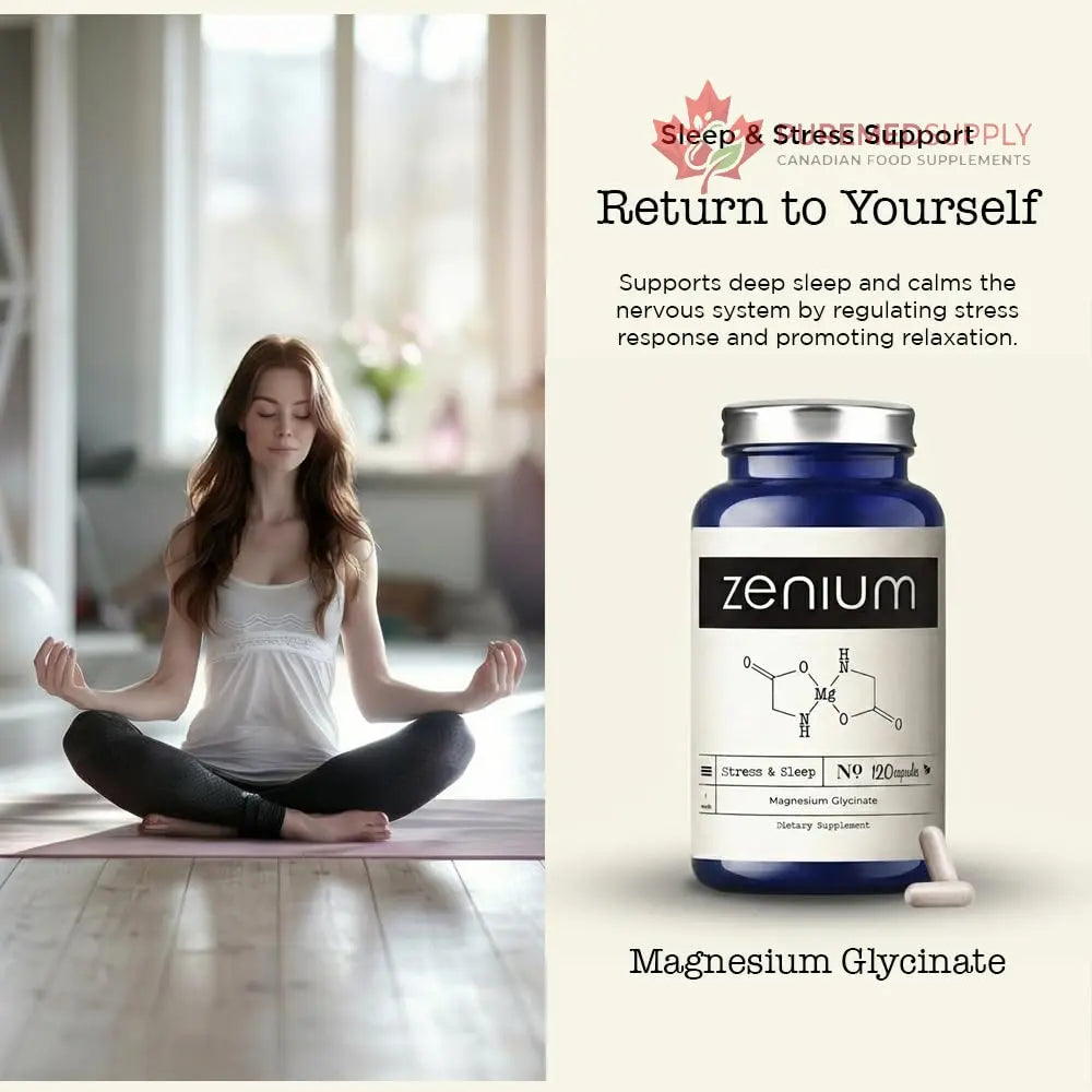 Zenium - Magnesium Glycinate for Sleep, Chelated, 600mg per Serving, 120 Capsules | High Absorption | Relieve Tension, Worry, Nervousness | Calm The Mind & Body | Ayurvedic | Natural Relief Supplement Zenium buy supplements canada