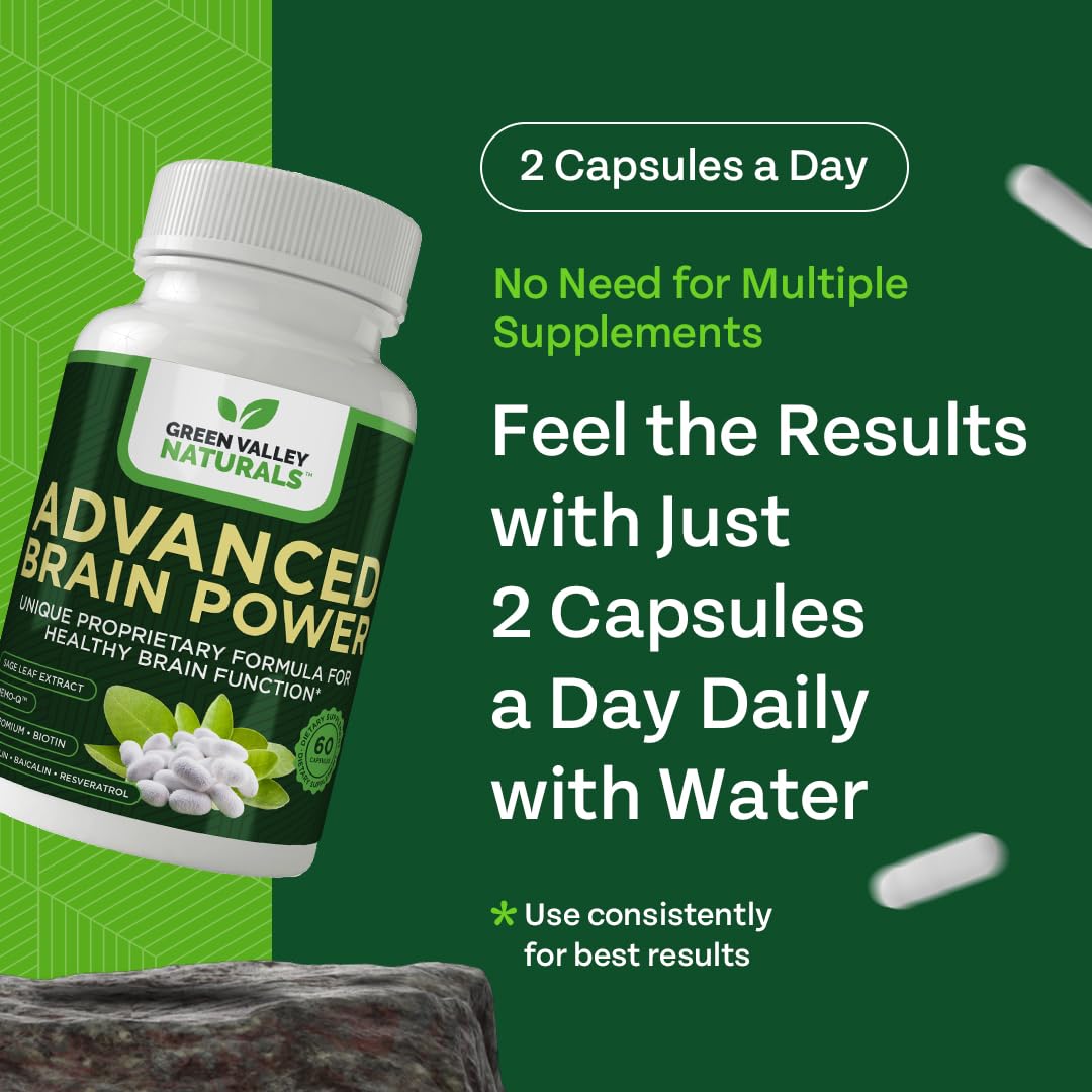 GREEN VALLEY NATURALS - Advanced Brain Power - Supports Healthy, Normal Brain Function, Focus and Concentration, clinically formulated to Support Healthy Brain Clarity. (1 Bottle, 60, Count) GREEN VALLEY NATURALS buy supplements canada