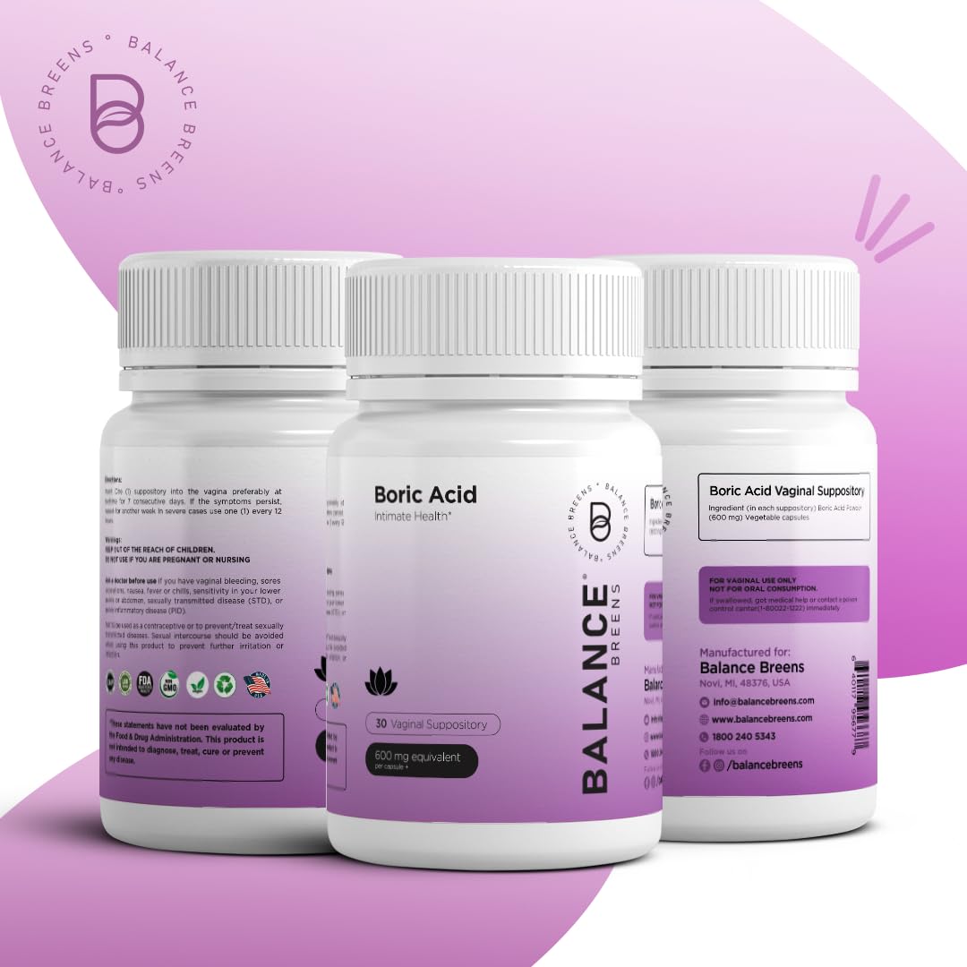 Boric Acid Suppositories for Women 600 mg - 30 Vaginal Use Capsules - ph Balance Pills, Odor Control Balancebreens buy supplements canada