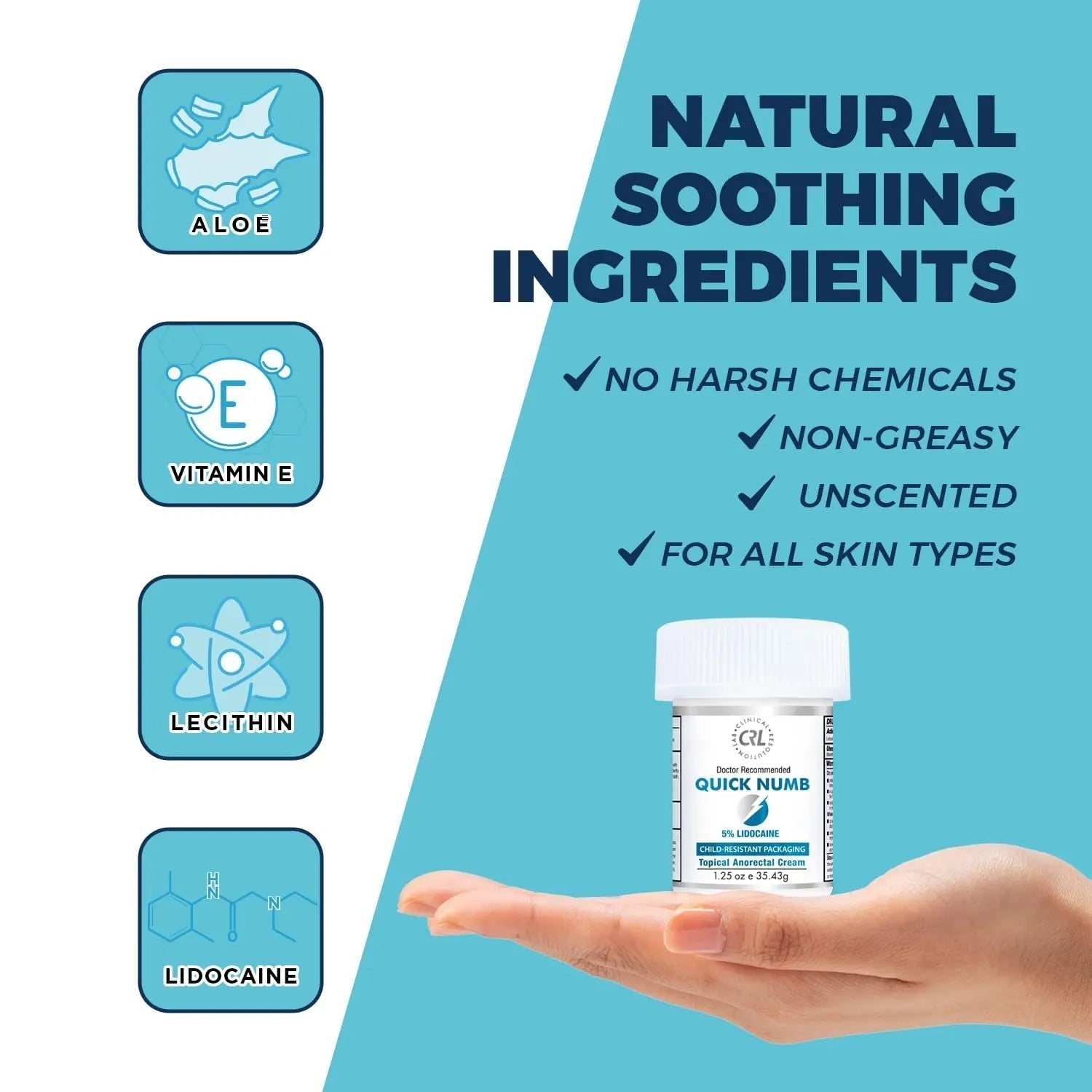 Quick Numb 5% Lidocaine Cream Maximum Strength Liposomal, Fast Itch Burn Pain Relief Cream with Aloe Allantoin Vitamin E, Gentle on Skin Support Healing Hemorrhoid Treatment 1.25 oz Clinical Resolution buy supplements canada