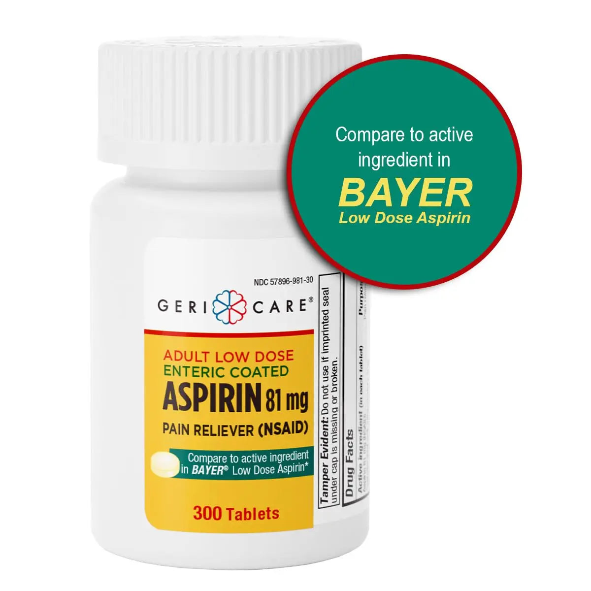 GeriCare Aspirin 81mg Adult Low Dose, Pain Reliever - Enteric Coated Tablets for Enhanced Absorption and Gentle Digestion – Supports Blood Flow, Reduces Inflammation, 300 Count (Pack of 1) GeriCare buy supplements canada