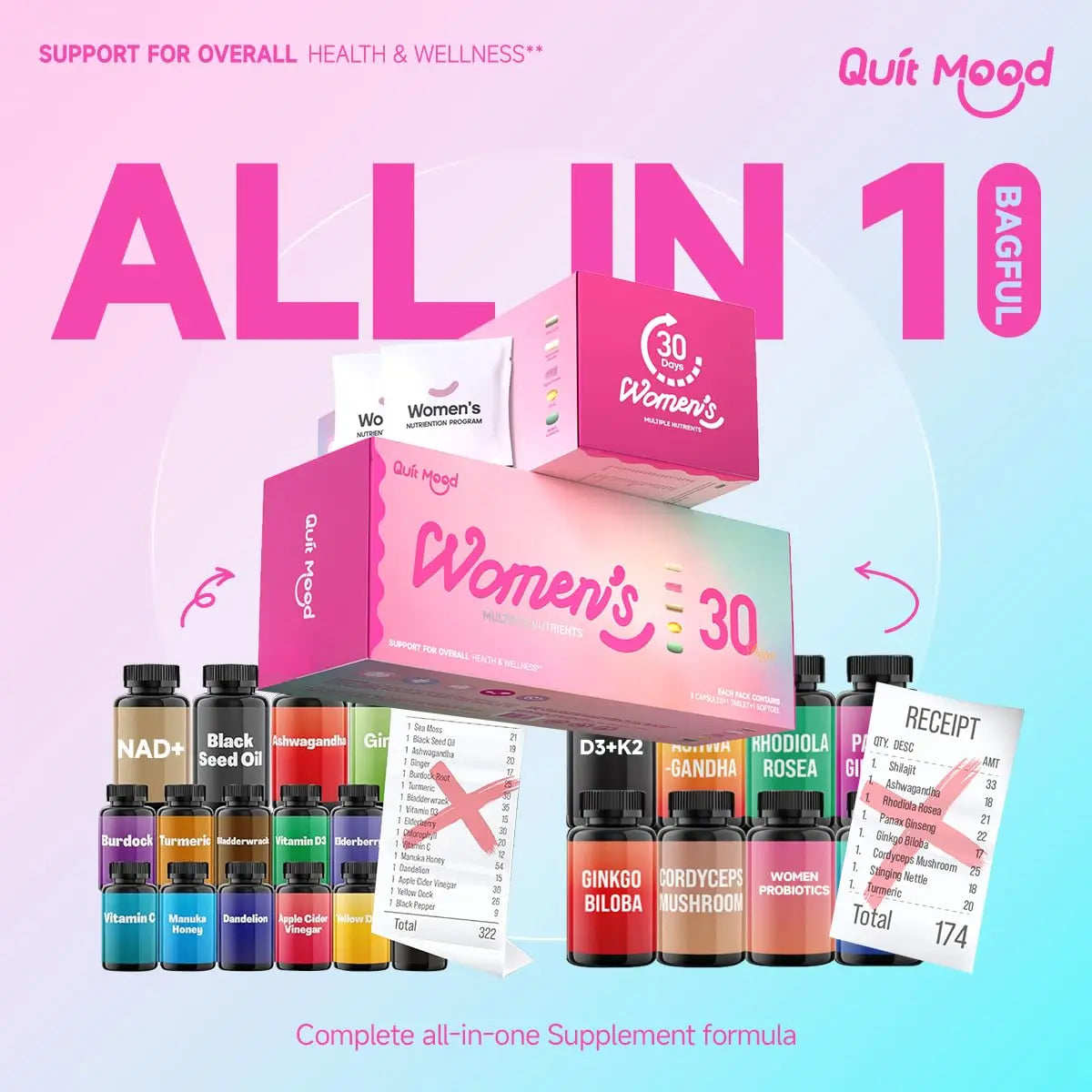 Multivitamin for Women Daily Vitamin Packs for 30 plus with Ashwagandha, D3 + K2, Probiotics&NR 1000 | Supplement for Beauty, Stress Relief Quit mood buy supplements canada