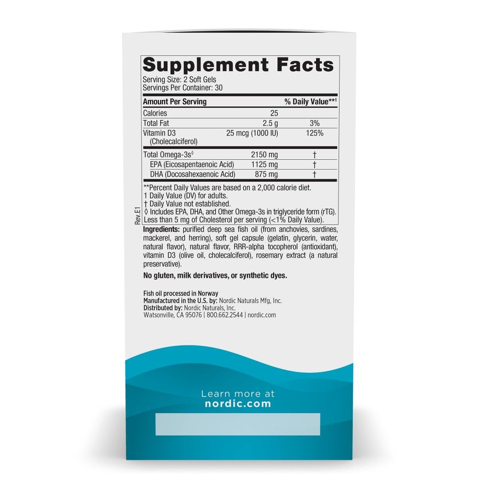 Nordic Naturals Ultimate Omega 2X with Vitamin D3, Lemon Flavor - 60 Soft Gels - 2150 mg Omega-3 + 1000 IU D3 - EPA & DHA - Brain, Heart, & Immune Health - 30 Servings Nordic Naturals buy supplements canada