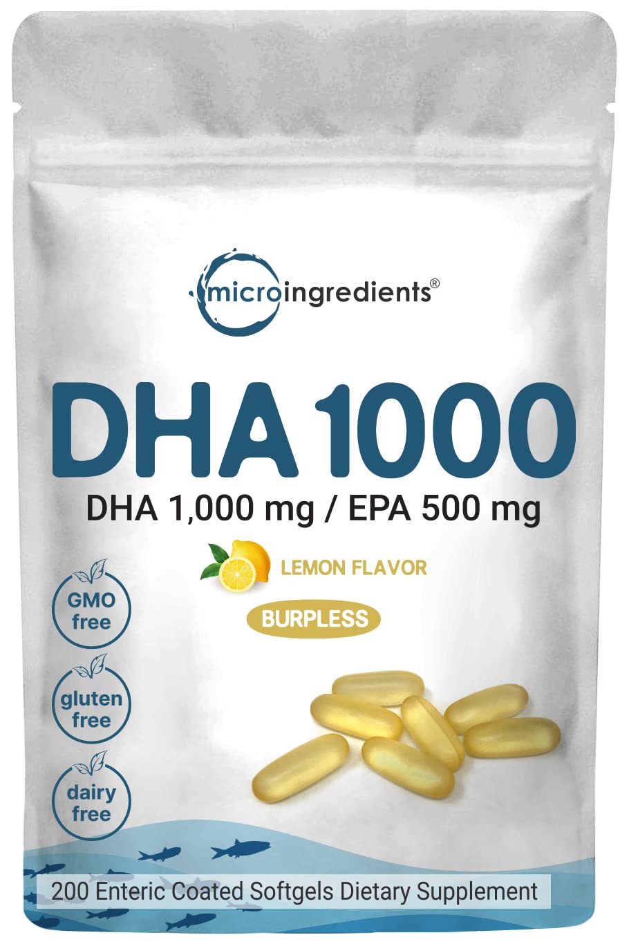 Omega 3 Fish Oil DHA Supplements 1000mg with EPA 500mg, 200 Softgels Micro Ingredients buy supplements canada