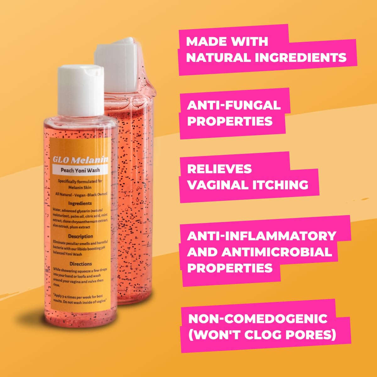 GLO Melanin Peach Yoni Wash with Aloe Vera, All Natural Feminine Wash for Women pH Balance Glo Melanin buy supplements canada