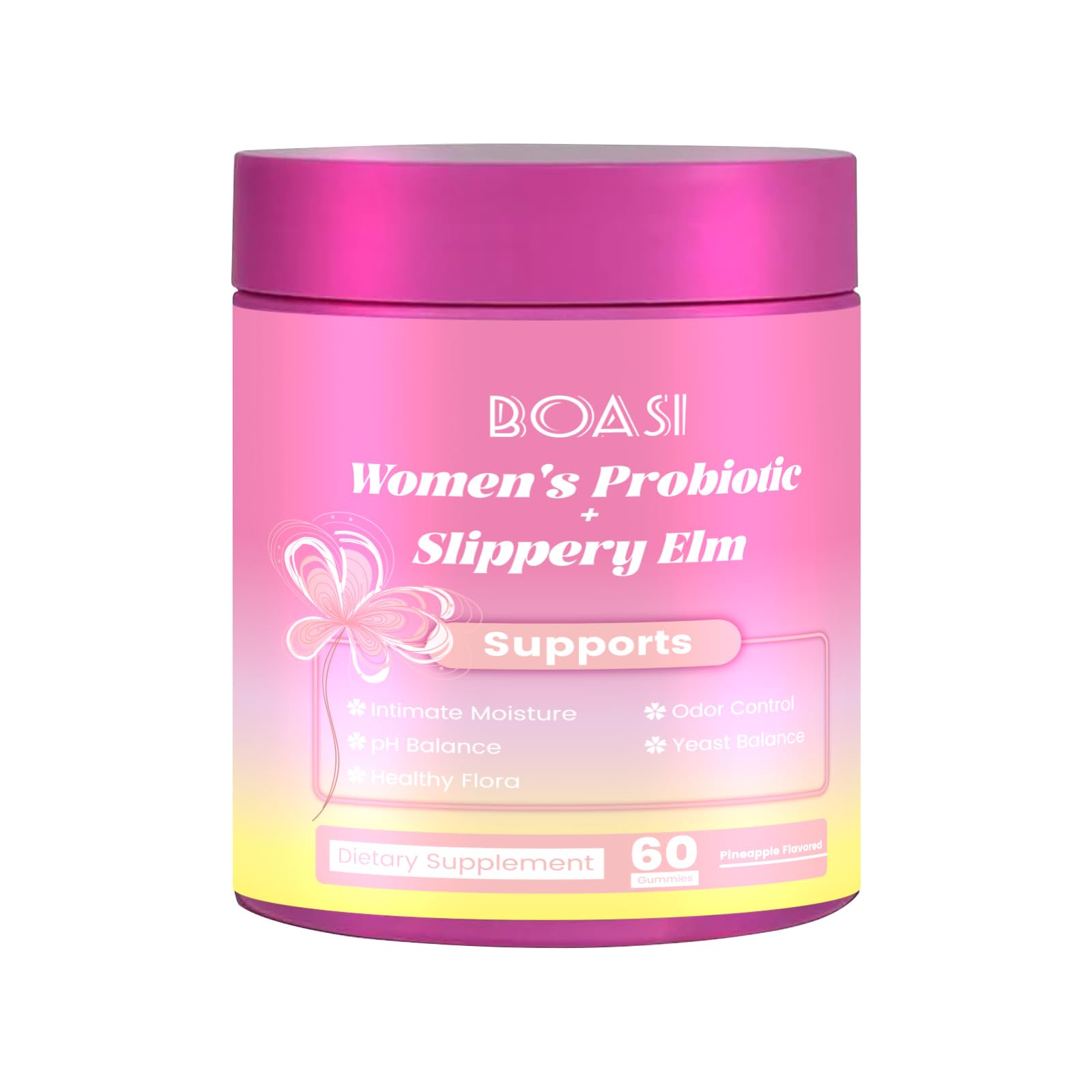 Boasi Women's Probiotics Slippery Elm Gummies,Her Juicy PH Balance,Vaginal Feminine Probiotics Pineapple Gummies,Digestive,Immune Health Boasi buy supplements canada