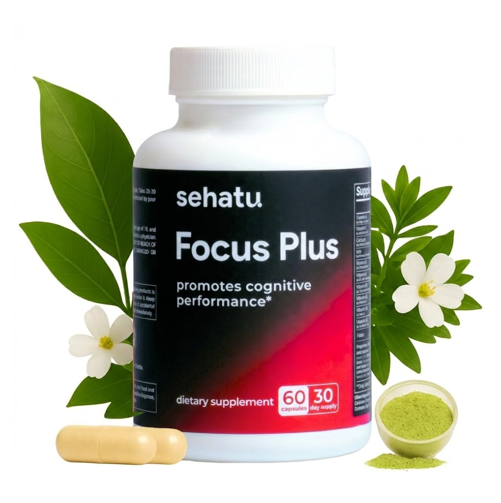 SEHATU Focus Plus Cognitive Performance Enhancer | with N-Acetyl L-Tyrosine, DMAE Bitartrate, GABA, Glutamic Acid | Boosts Focus, Enhances Memory, Supports Brain Health | 60 Count | 30 Day Supply SEHATU buy supplements canada