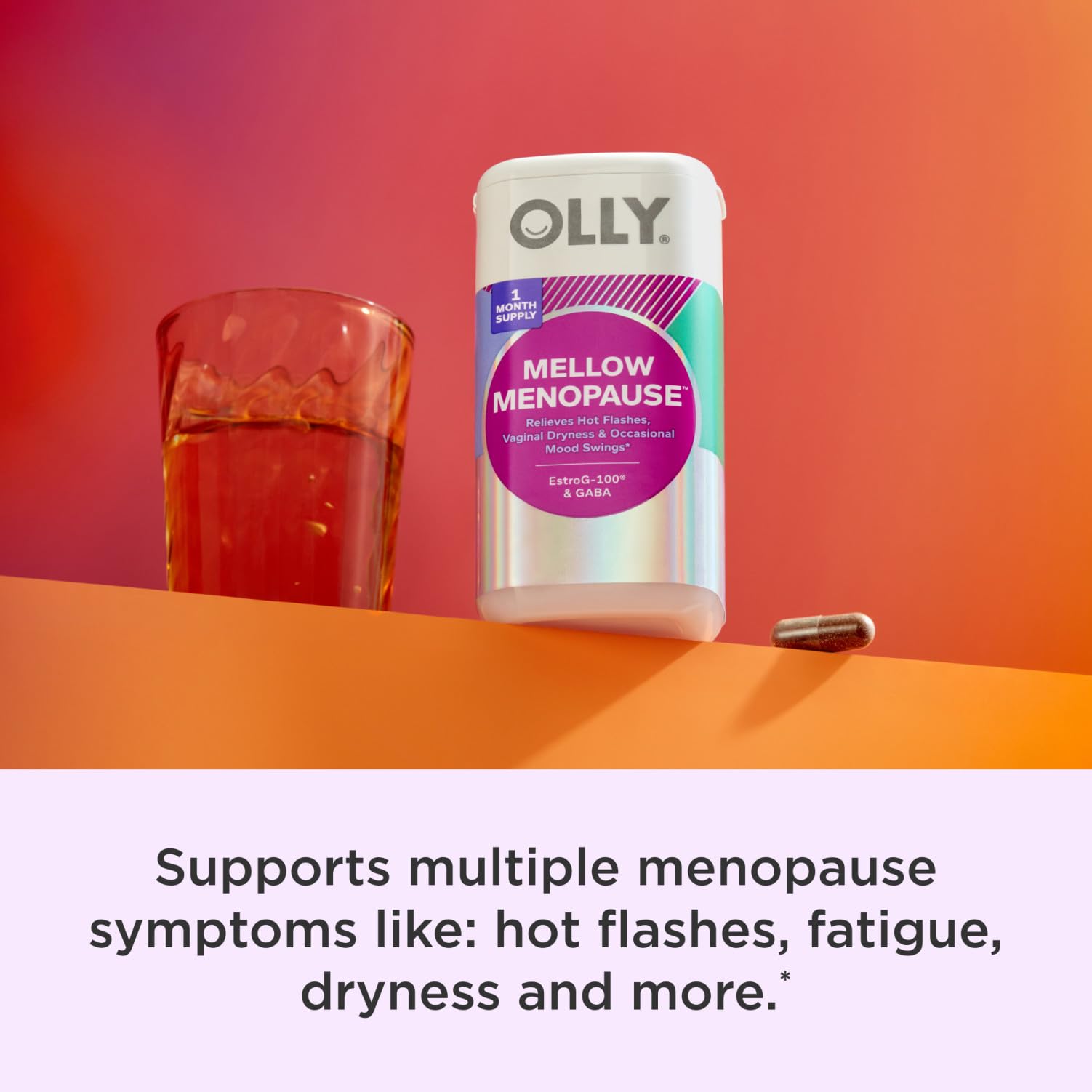 OLLY Mellow Menopause Supplements for Women, Supports Hot Flashes, Vaginal Dryness & Occasional Mood Swings,* Estro-G100®, GABA, Vegan Capsules, 1 Month Supply - 30 Count OLLY buy supplements canada