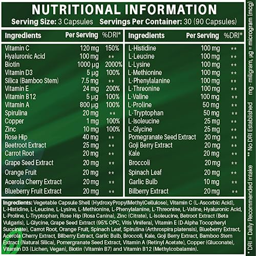 Vegan Collagen Supplement For Skin, Hair, Nails, Joints & Bones with Hyaluronic Acid, Biotin, Lysine, Bamboo Silica, Zinc, Vitamin C, D3, B12, E NUTRABYTES buy supplements canada