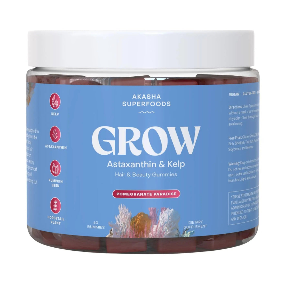 Akasha Superfoods Grow Hair & Beauty Gummies, Supplement with Zinc, Vitamin E, Astaxanthin, Kelp, & Pumpkin Seed, Plant Based Gummies for Women & Men Akasha Superfoods buy supplements canada