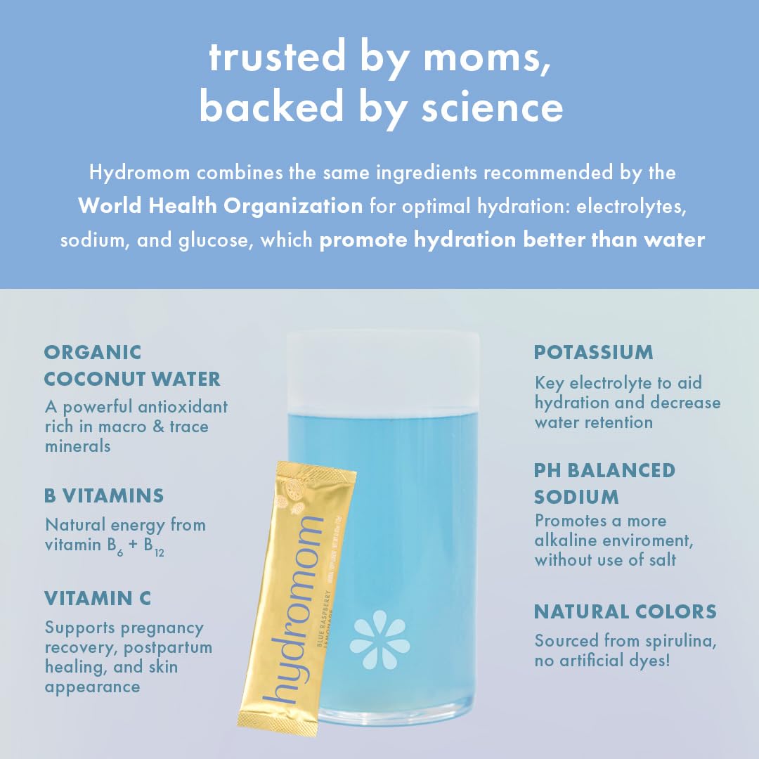 Boobie Hydromom Superfood Electrolyte Drink Mix, Blue Raspberry Lemonade | Refreshing Energy & Hydration Boost for Mamas | On-The-Go & Travel Essentials for Pregnancy, Boobie Brands buy supplements canada