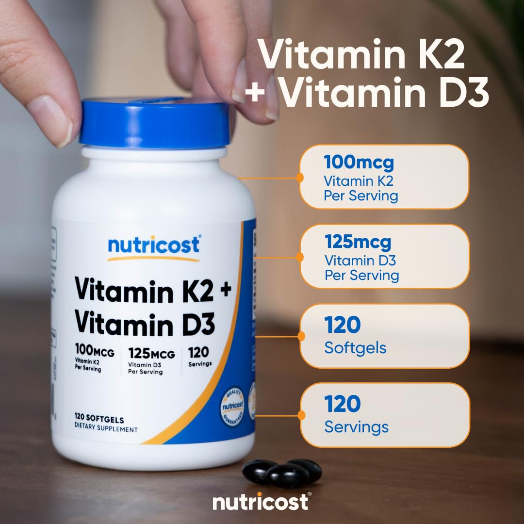 Nutricost Vitamin D3 + K2 (5000 IU D3 / 100mcg MK7), 120 Softgels – Gluten-Free & Non-GMO Nutricost buy supplements canada