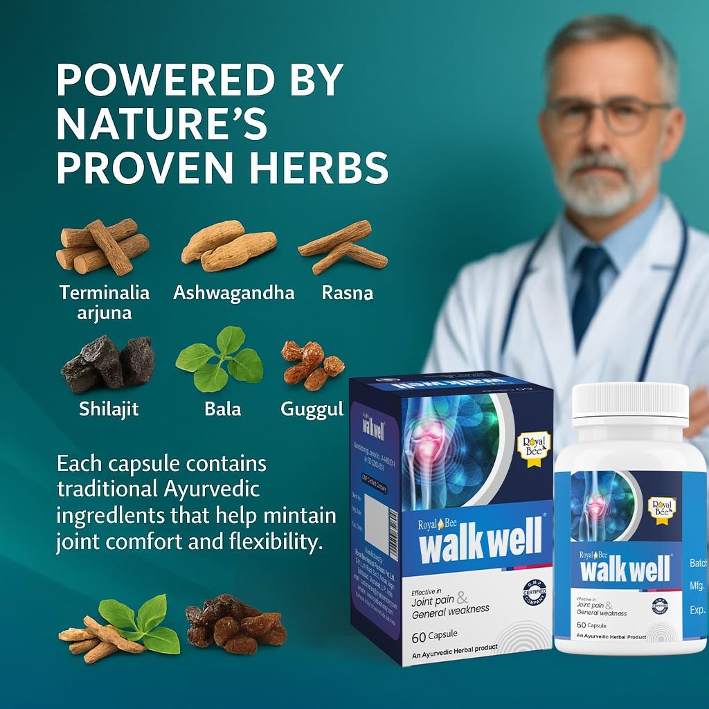 Royal Bee Walkwell Capsules – 60 Capsules – Supports Joint Pain & Inflammation Relief · Useful in Osteoarthritis · Promotes Flexibility & Mobility · Clinically Studied Herbal Ingredients Generic buy supplements canada