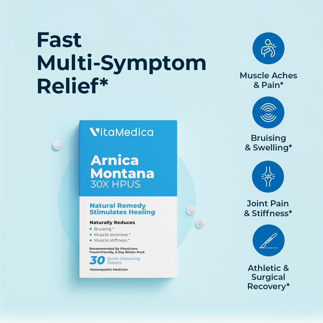 Arnica Montana 30X HPUS, Clinical Grade, Quick Dissolve Tablets, Five-Day Recovery Pack for Pain and Bruise Relief After Surgery or Injury, Natural Healing, Gentle on The Stomach - 30 Count VitaMedica buy supplements canada
