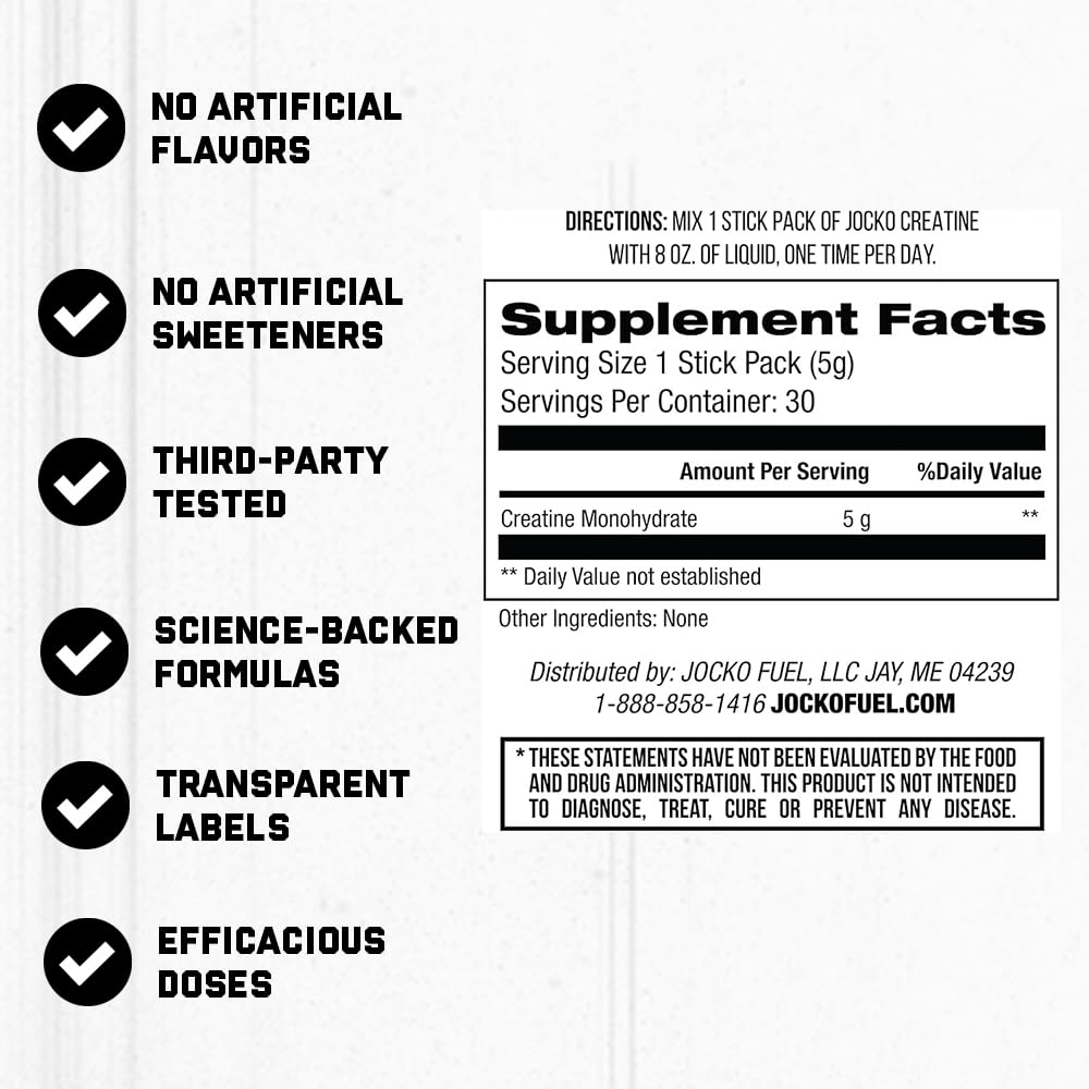 Jocko Fuel Creatine Monohydrate Stick Packs - Pure Micronized Travel Size Powders for Men & Women, Supports Muscle Growth, Strength, Recovery & Cognition, Jocko Fuel buy supplements canada