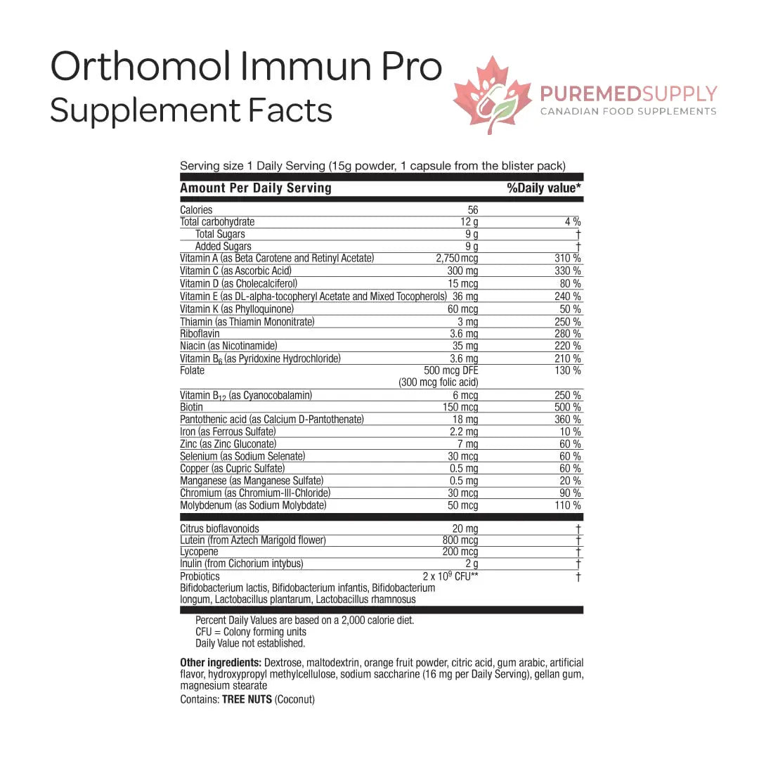 Orthomol Immun Pro, Immune Support & Gut Health Powder & Capsules for Adults with Probiotics, Prebiotics, Fiber, Vitamin C, Zinc, Selenium, Iodine, Vitamin D, E, A,B, Calcium (30 Day Supply) Orthomol buy supplements canada