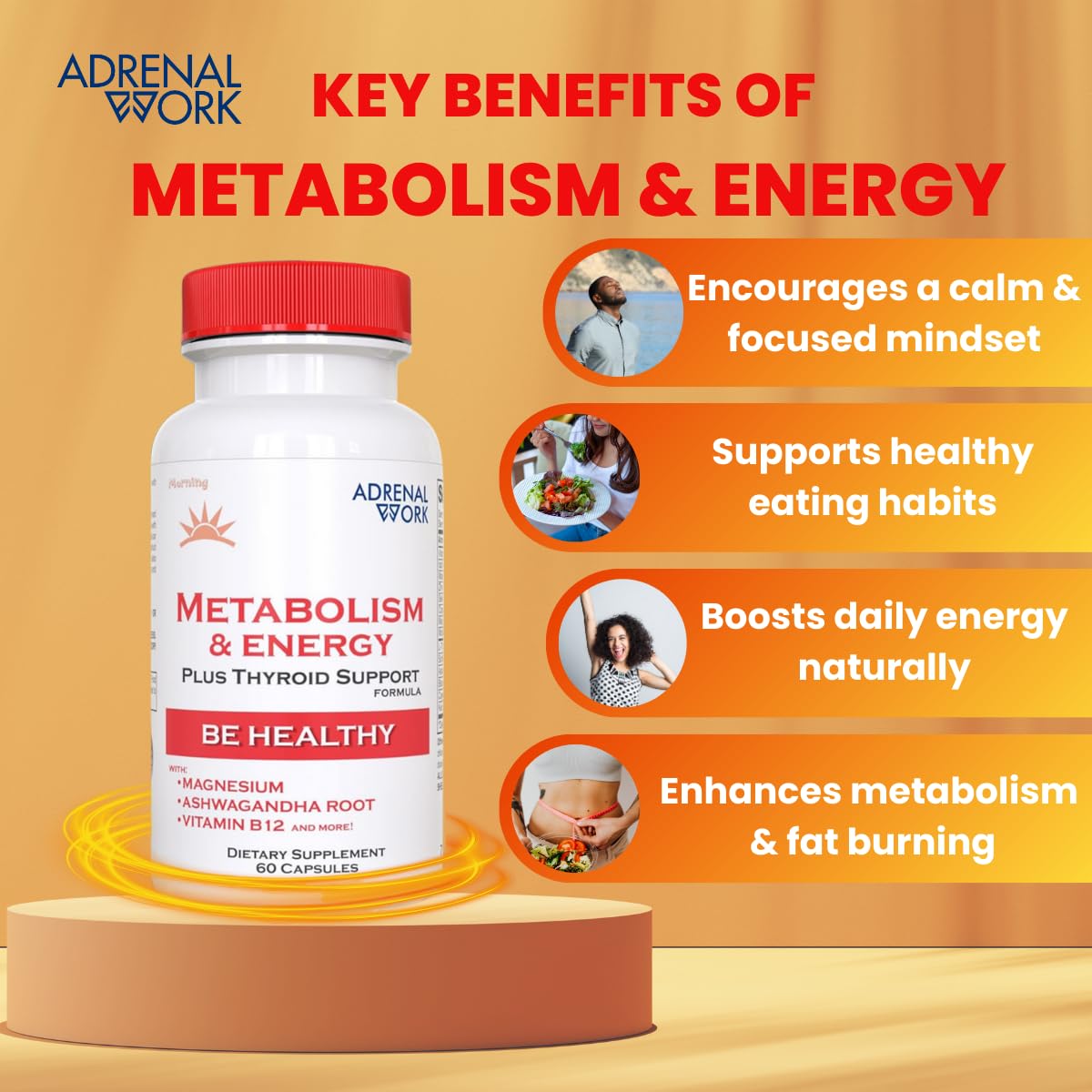 Adrenalwork Adrenal Support Supplement - Organic Ashwagandha Capsules for Stress Relief, Calm Energy & Focus - Adaptogen Blend with Rhodiola & Holy Basil - Men & Women - 60 Capsules Adrenalwork buy supplements canada