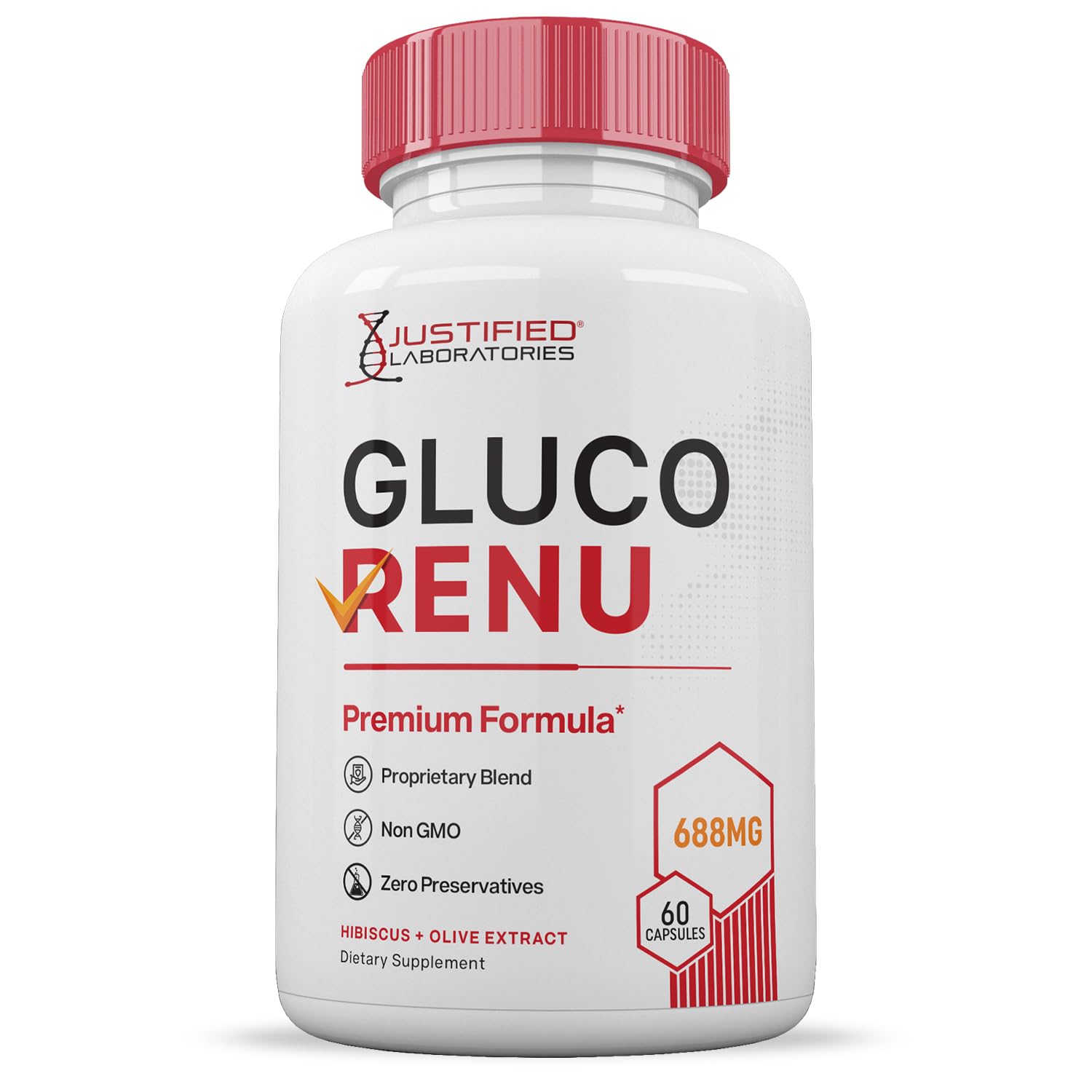 Gluco Renu 688MG Glyco Support Pills Premium Formula Gluo Renew Glycogen Support Formulated Hawthrone Hibiscus Garlic Junpier Powder Olive Forskolin Green Tea Extract 60 Capsules Justified Laboratories buy supplements canada