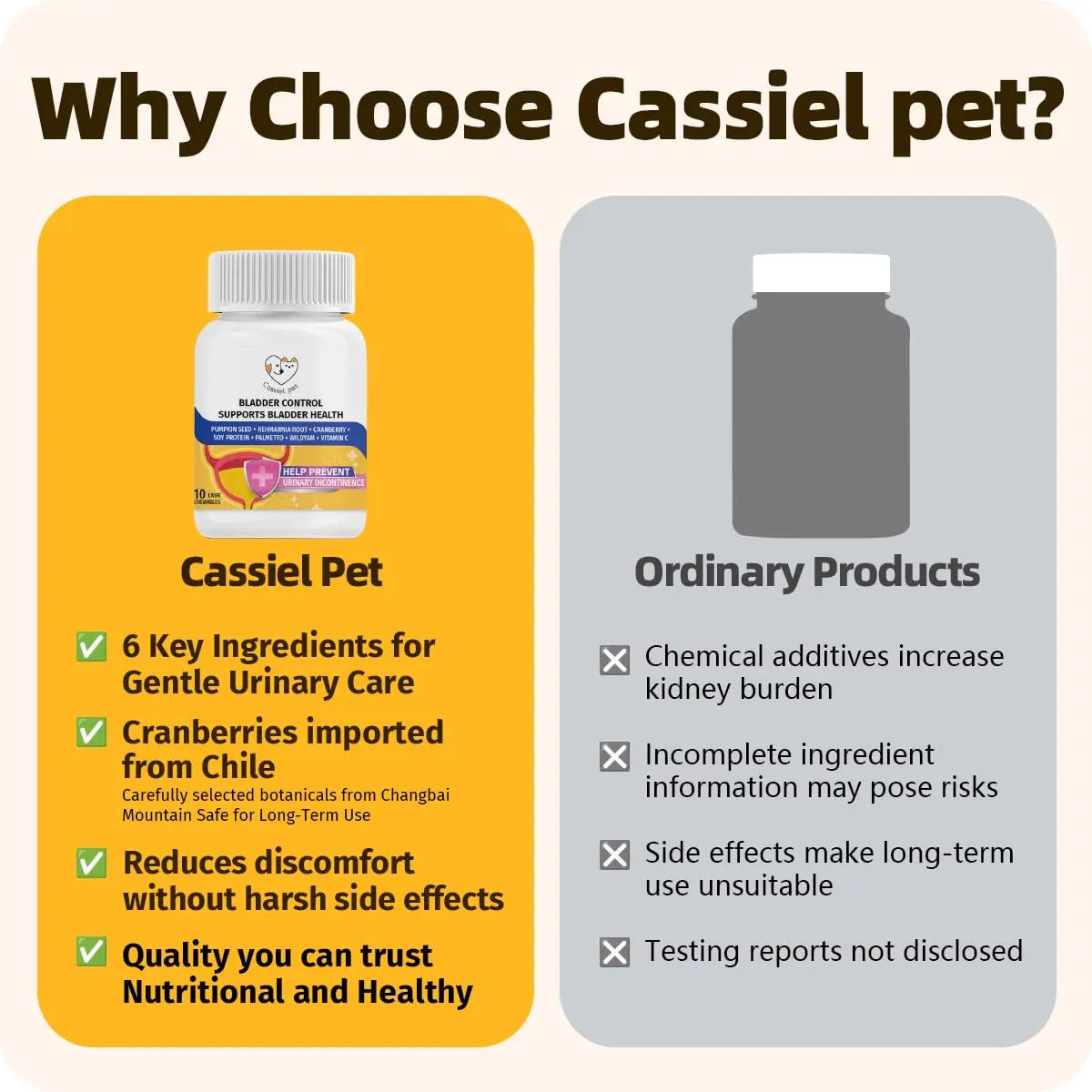 Cassiel Pet Bladder Supports Chews for Urinary Tract Health, Infection Treatments, Bladder Health, Dog UTI, Bladder Stones, Incontinence Support, Urinary Pain Relief for Cat & Dog 10 Chews (1 Bottle) Cassiel pet buy supplements canada