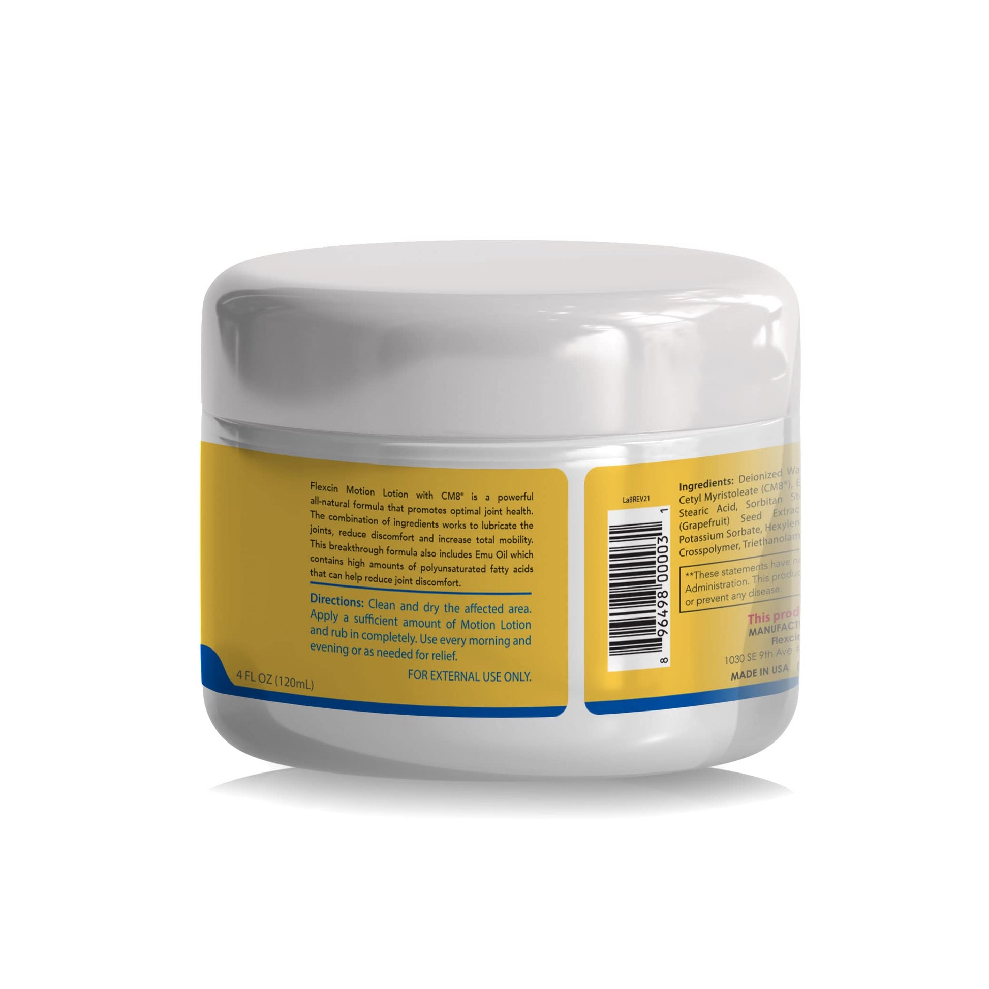 Flexcin Motion Lotion with CM8 - Joint & Muscle Therapy Cream for Back, Neck, Knee, Hand, Foot - Fast Absorbing with DMSO, Emu Oil, Aloe Vera - Non-Greasy 4oz Jar Flexcin buy supplements canada