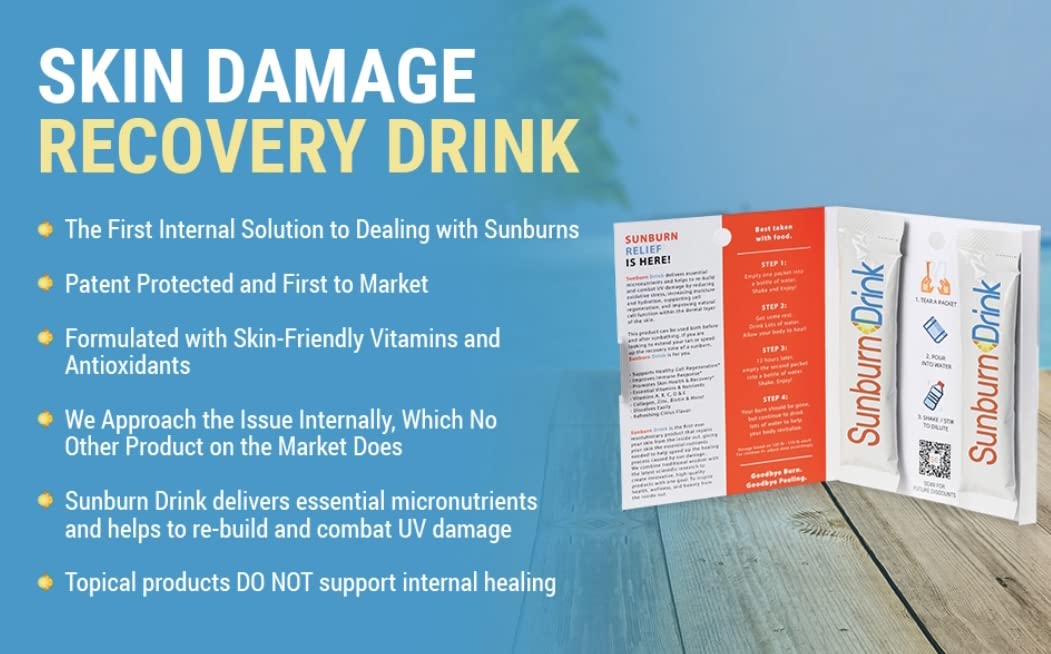 Sunburn Drink - Twin Pack - After Sun Skin Care - Supports Healthy Skin from The Inside Out -Promotes Hydration - Sun Damage Support - Mix with Water - Travel Size Sunburn Drink buy supplements canada