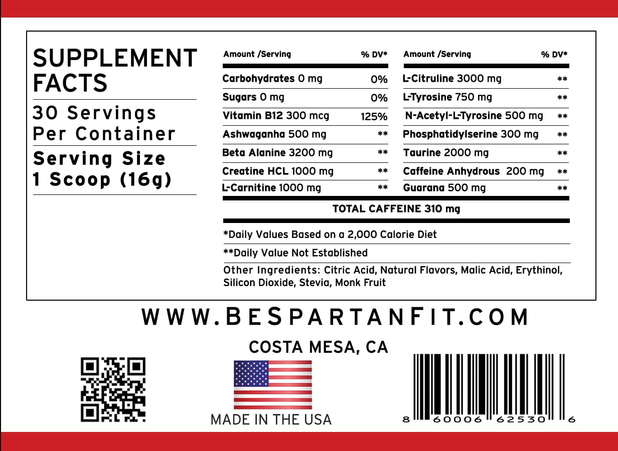 Spartan Fit Nutrition Pre-Workout Powder -Berry Flavor with Full Serving of Creatine +310mg Generic buy supplements canada