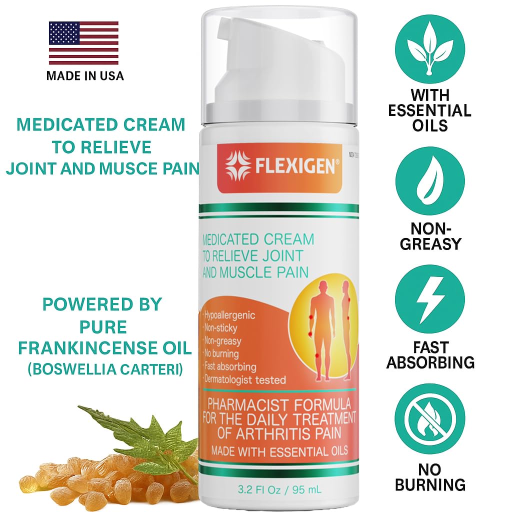 FLEXIGEN, Frankincense Pain Relief Cream Lotion– 3.2 oz Spray Pump – Natural Rub for Arthritis, Menthol Therapy Joint & Muscle Pain – Cooling Formula, Pleasant Scent – Topical OTC FLEXIGEN buy supplements canada