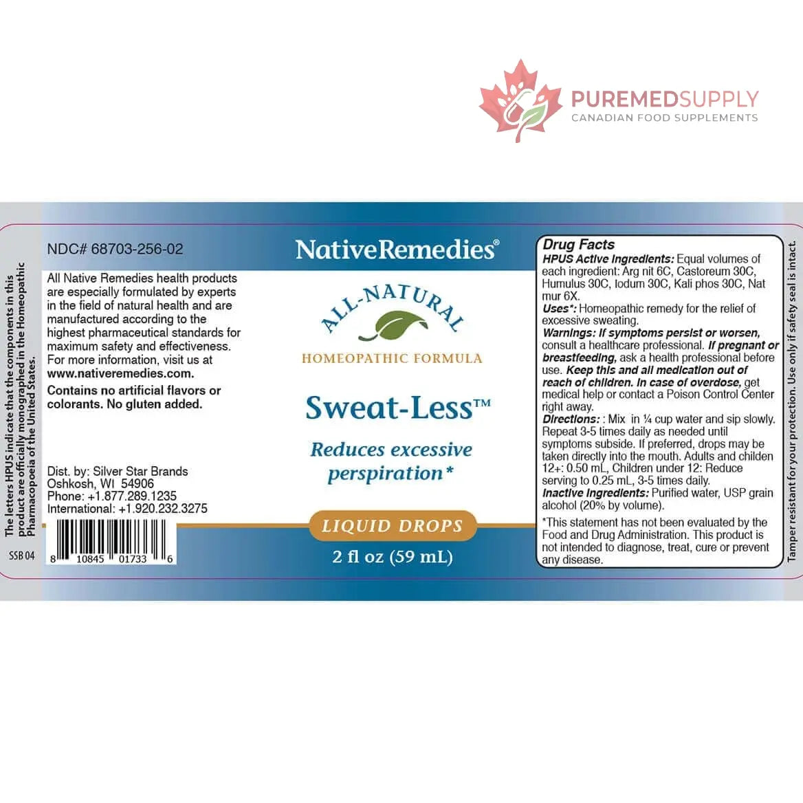 Native Remedies Sweat-Less - Natural Homeopathic Formula for Excessive Sweating, Perspiration and Clamminess - 59 mL Native Remedies buy supplements canada