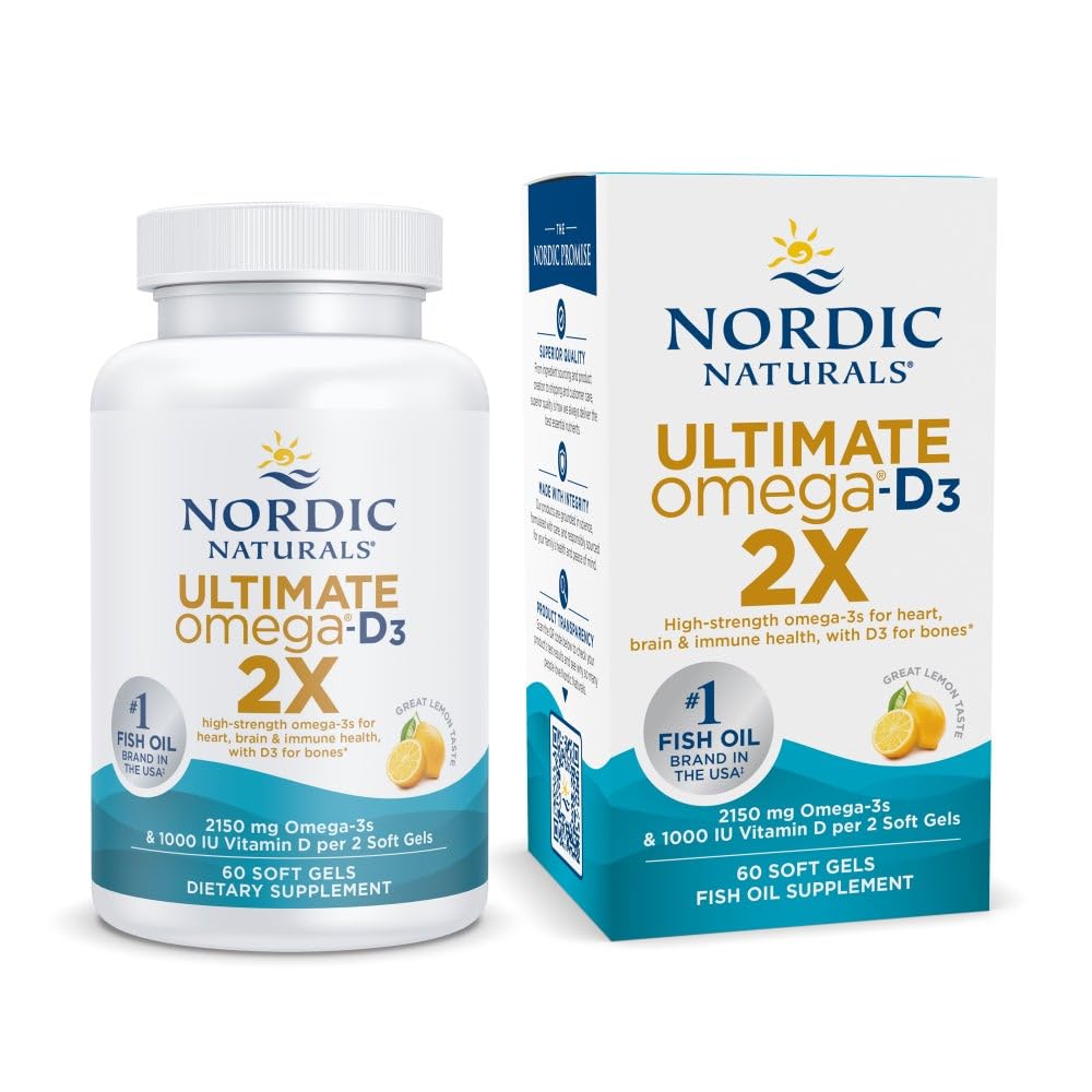 Nordic Naturals Ultimate Omega 2X with Vitamin D3, Lemon Flavor - 60 Soft Gels - 2150 mg Omega-3 + 1000 IU D3 - EPA & DHA - Brain, Heart, & Immune Health - 30 Servings Nordic Naturals buy supplements canada