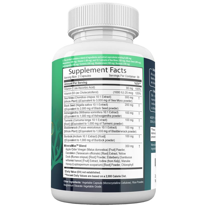 Sea Moss Capsules with Black Seed Oil, Burdock Root, Bladderwrack, Turmeric, Ashwagan Zeus Naturals buy supplements canada